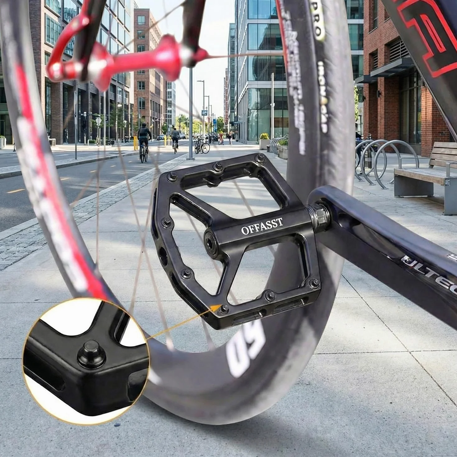 Pedały rowerowe płaskie, 9/16" CNC aluminiowe pedały do wszystkich typów rowerów – lekkie, antypoślizgowe, z 6 antypoślizgowymi trzpieniami, uniwersalny gwint