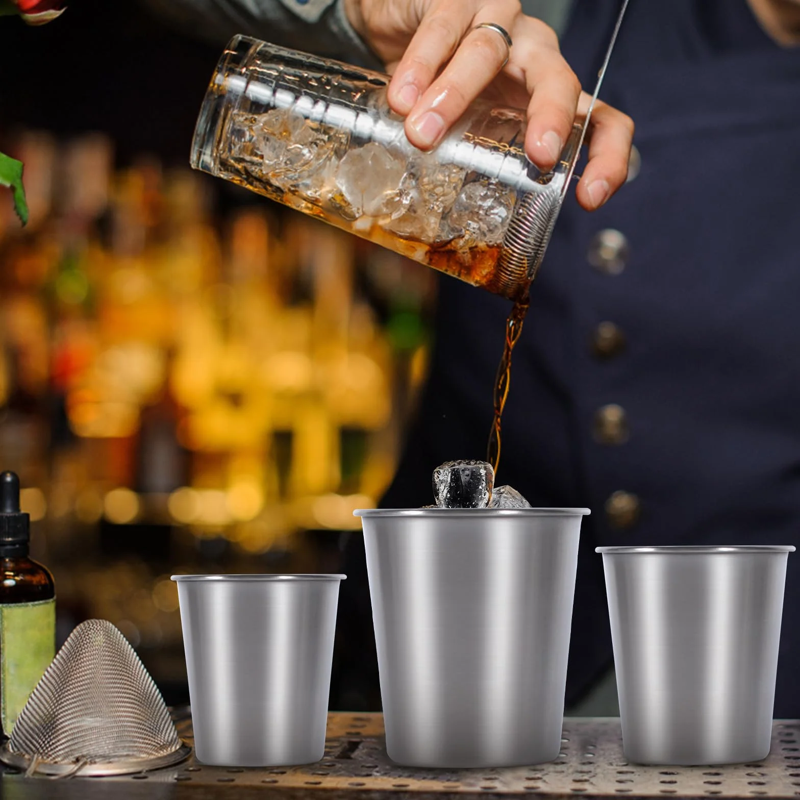 Zestaw kubków ze stali nierdzewnej, 8 sztuk, 350 ml, możliwość układania w stos, metalowe kubki do piwa, kufle do piwa, ze stali nierdzewnej, kubki imprezowe na urodziny, piknik, imprezy, wesela