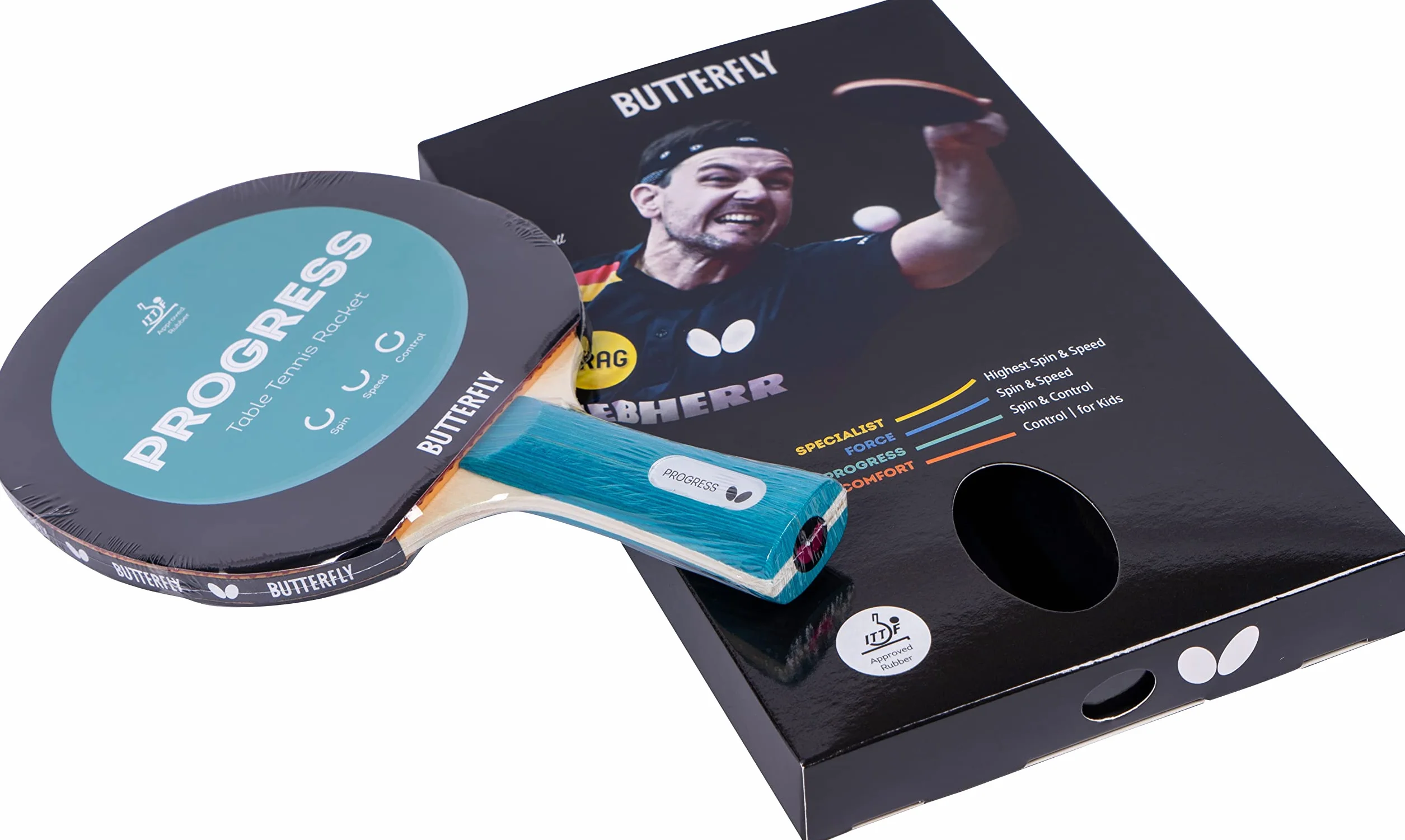 Rakietka do tenisa stołowego BUTTERFLY Progress | zaawansowana, profesjonalna rakietka do tenisa stołowego | czarna/czerwona guma z homologacją ITTF | antypoślizgowa powierzchnia