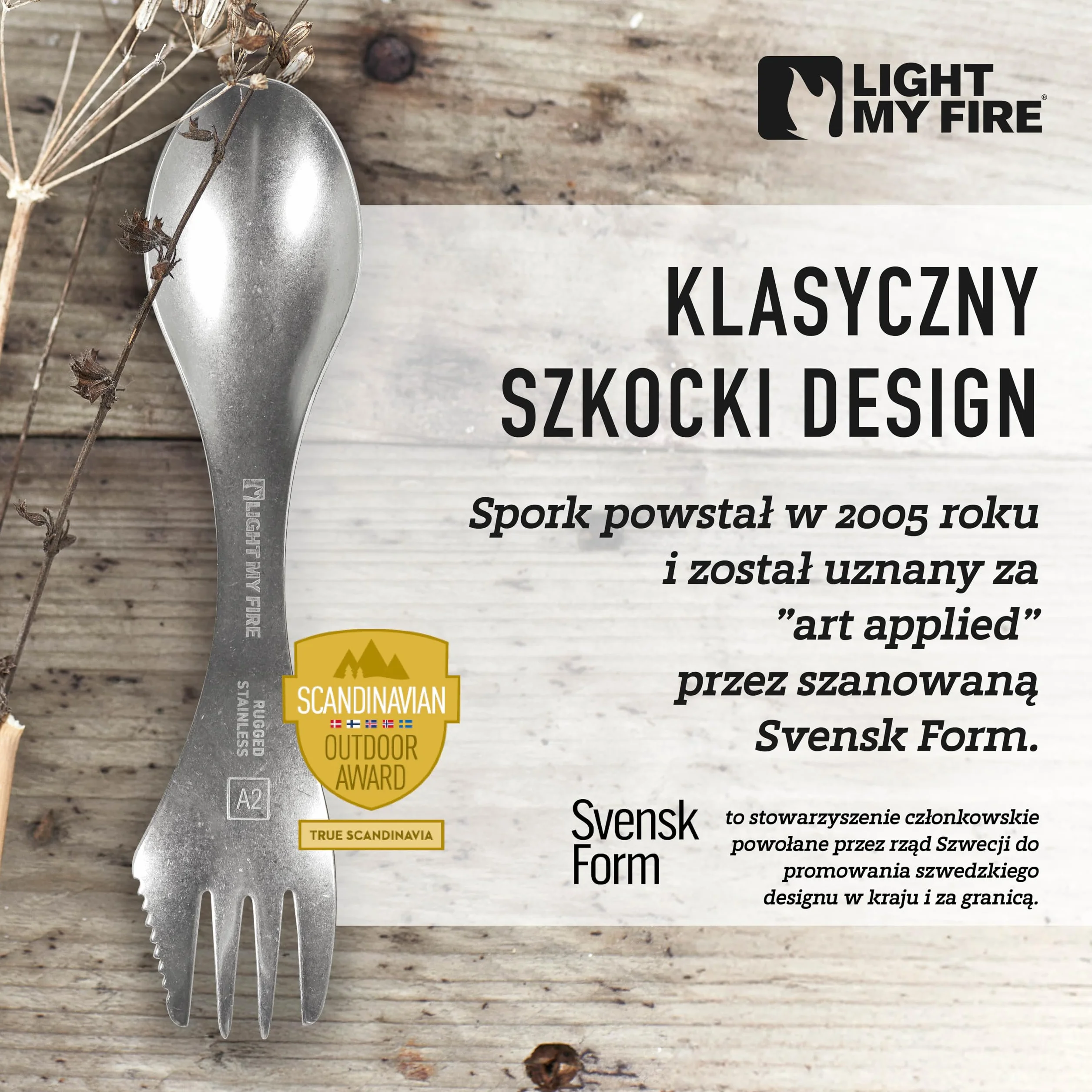 Light My Fire Sporks łyżka kempingowa ze stali nierdzewnej (18/8), niezniszczalne noże i widele, trwała i lekka metalowa łyżka, sprzęt survivalowy