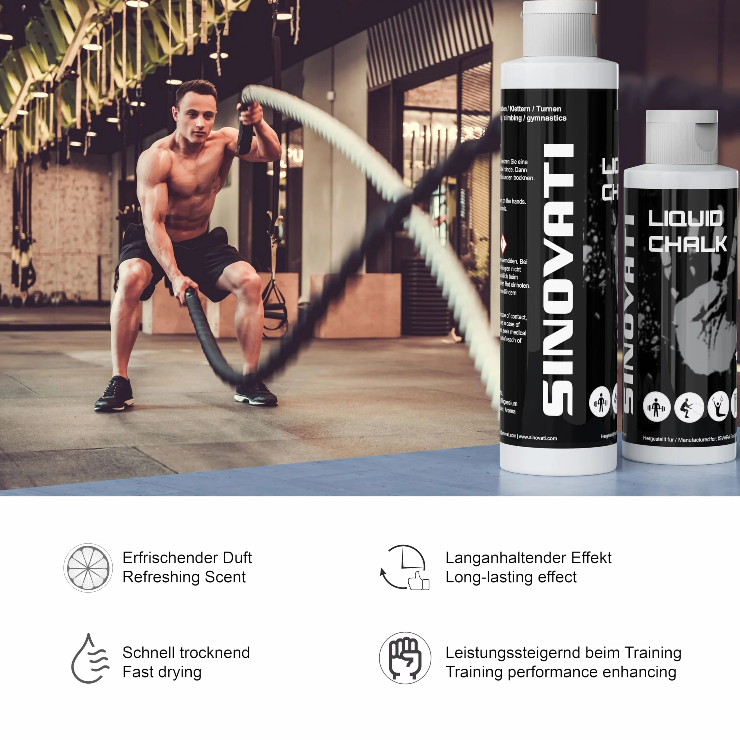 SINOVATI Liquid Chalk Gym płynna kreda sportowa | nadaje się jako gładzik kredowy, magnez, gimnastyka magnezowa, gimnastyka na biegunach, alternatywa dla bloków kredowych, szybkoschnąca i długo