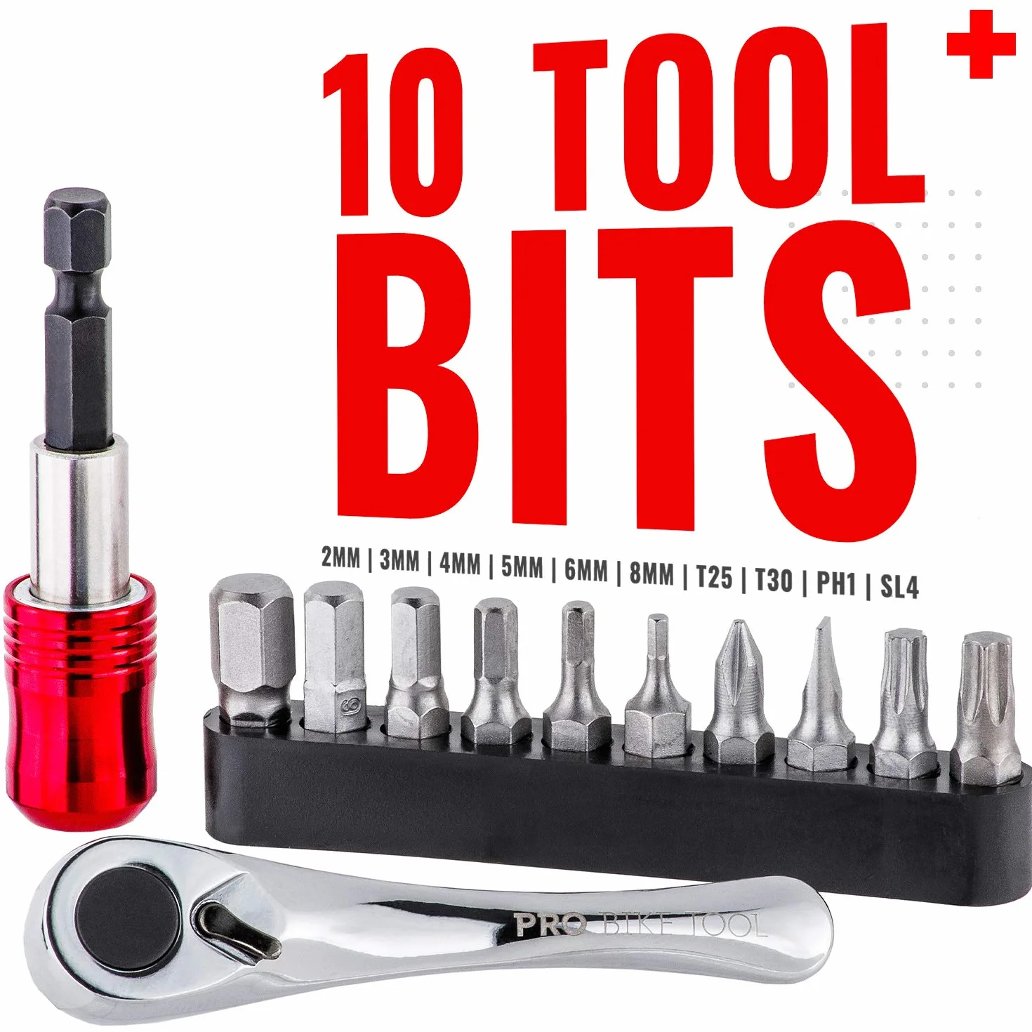PRO BIKE TOOL minigrzechotka z 10 bitami w twardej obudowie, zestaw, narzędzie wielofunkcyjne do naprawy roweru, uniwersalny zestaw narzędzi rowerowych w podróży, w domu