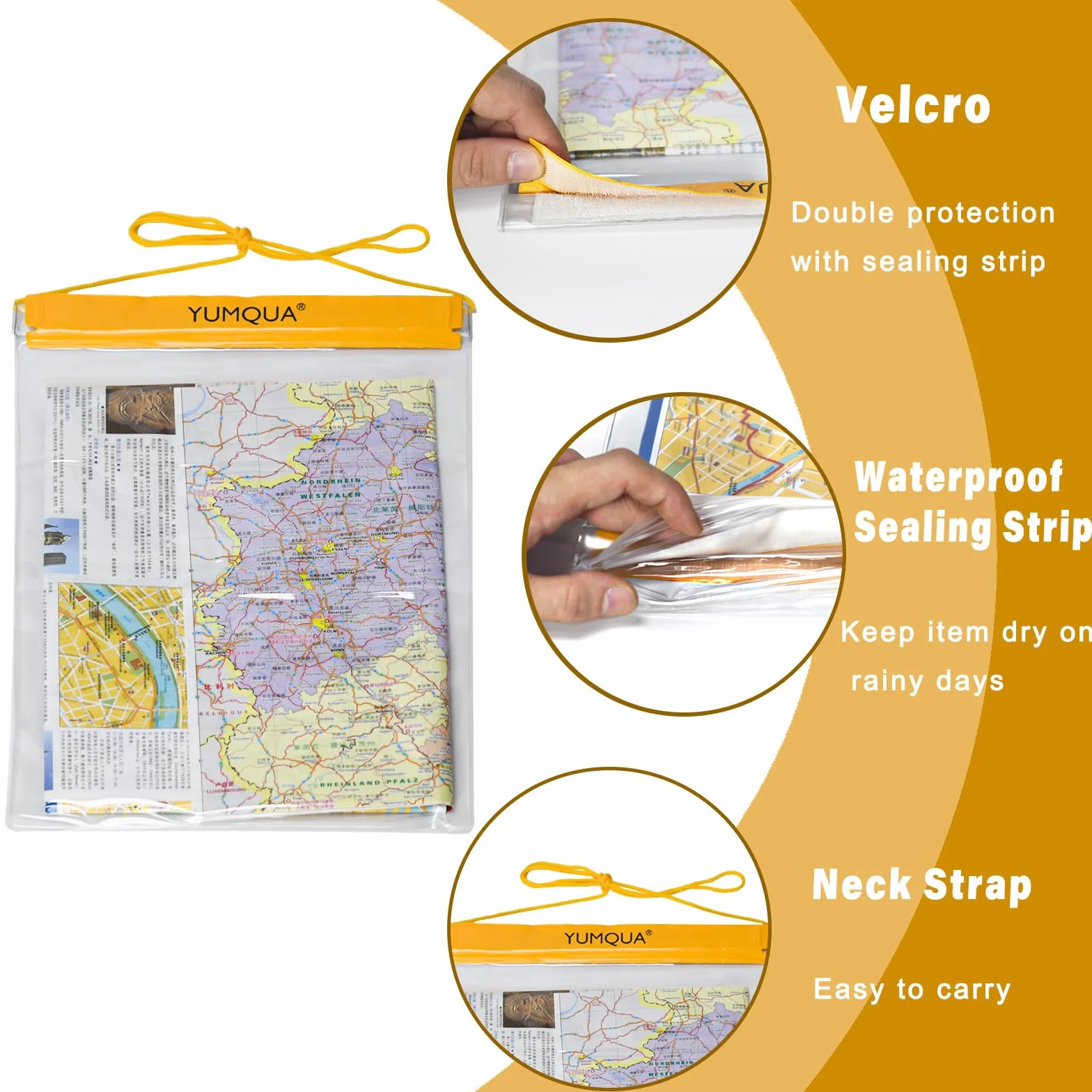 YUMQUA Przezroczyste wodoodporne torby, duży rozmiar, zestaw 3 sztuk, wodoszczelny uchwyt na dokumenty mapę aparatu telefonu komórkowego, tabletu, pasuje do kajakarstwa, pływania łodzią, wędrówek,
