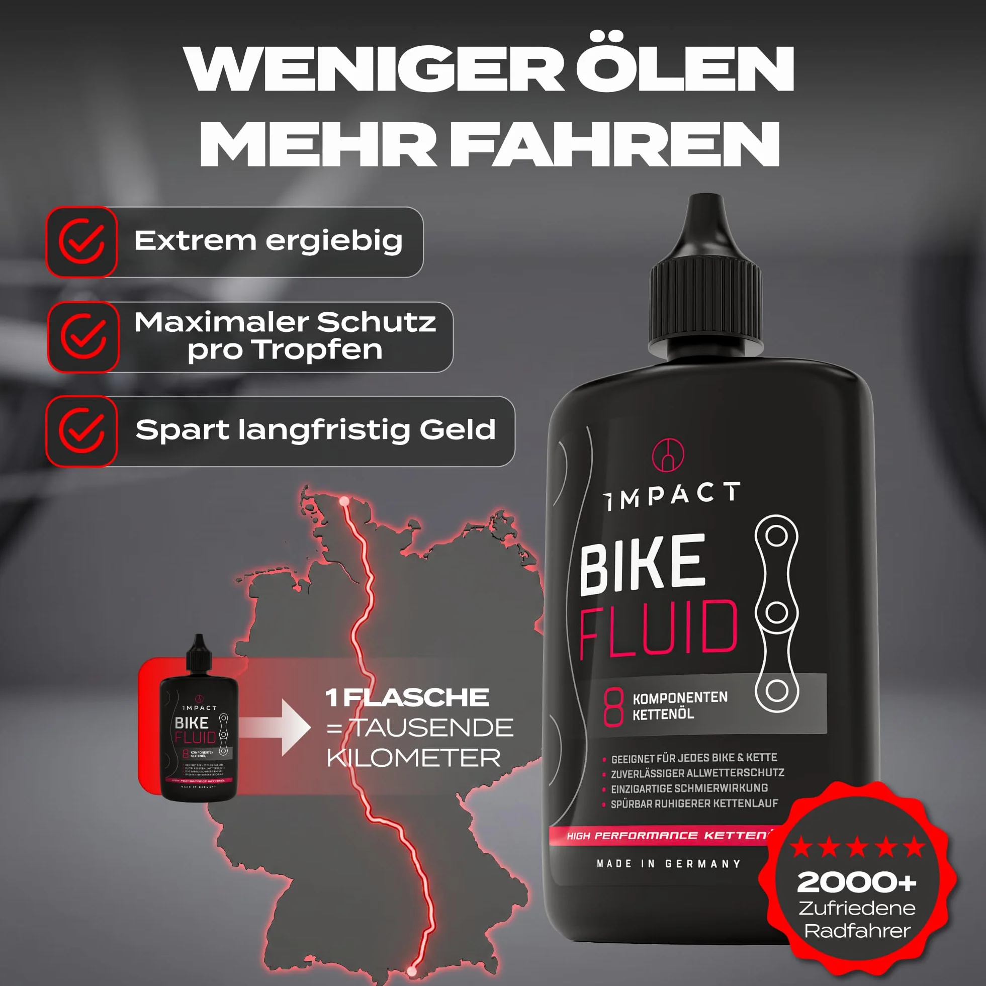 IMPACT® zimowy olej łańcuchowy do roweru, 120 ml, jedyny w swoim rodzaju 8-komponentowy olej do łańcuchów rowerowych do Twojego roweru, niezawodna ochrona przed warunkami atmosferycznymi, do rowerów