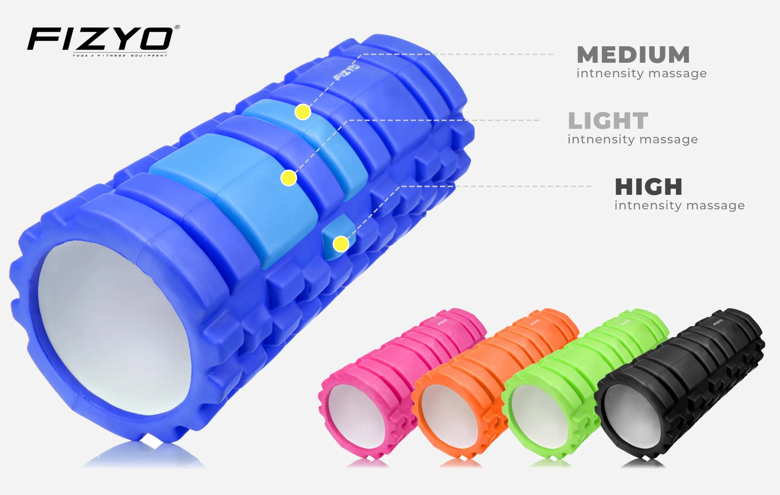 FIZYO Roller do Masażu z Wypustkami EVA 33x14 cm – Wałek do Rolowania Mięśni, Pleców i Nóg, Masaż Powięziowy, Regeneracja, Fitness, Rehabilitacja (Niebieski)