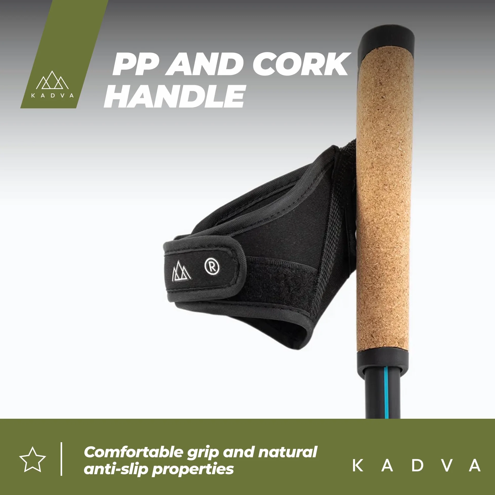 KADVA Kije Nordic Walking Luna niebieskie, regulowany rozmiar 69-135 cm, system zamykania obrotowego dla bezpiecznej i łatwej zmiany długości, uchwyt z wytrzymałego polipropylenu (PP) i korka