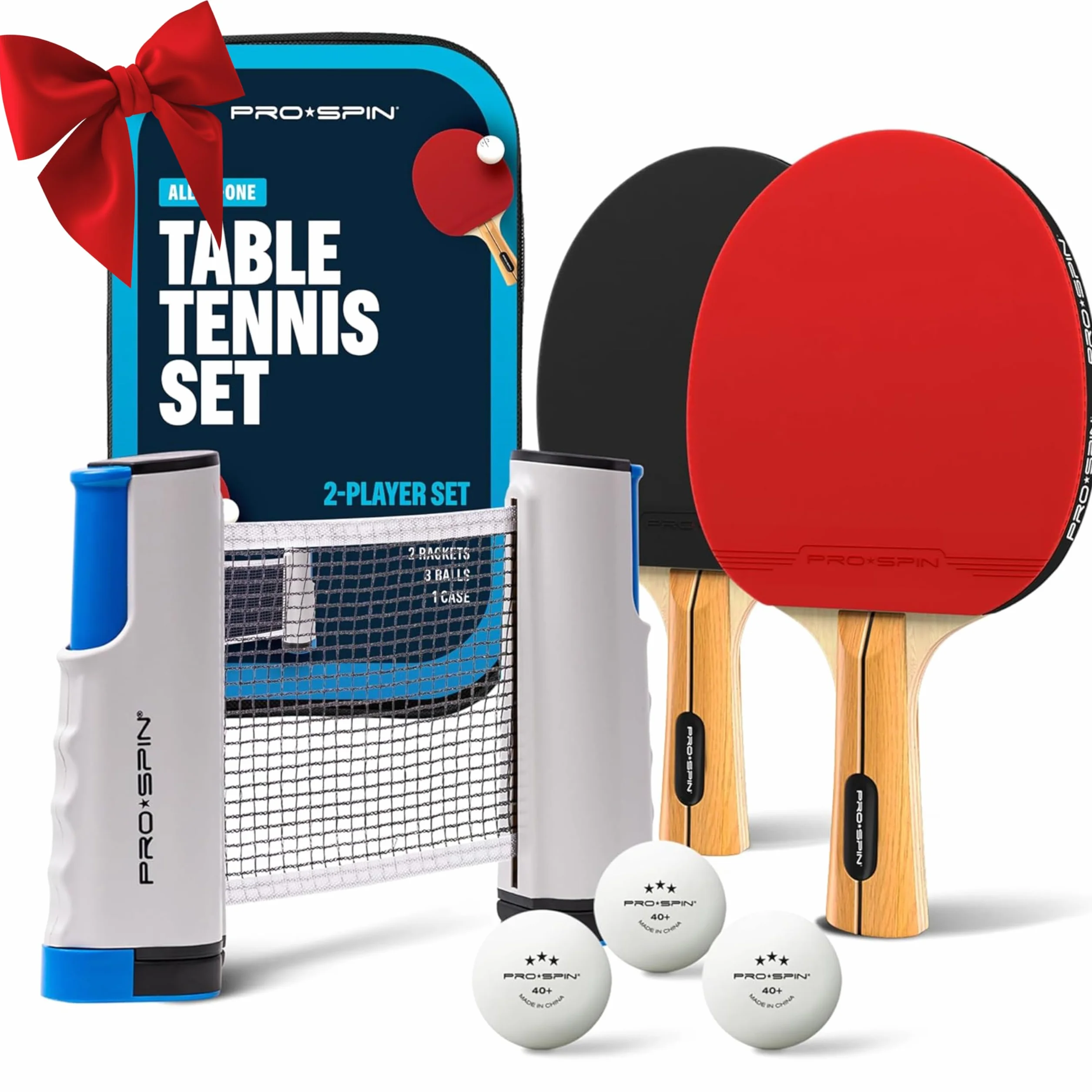 PRO SPIN Przenośny zestaw do tenisa stołowego Premium All-in-One z chowaną siatką