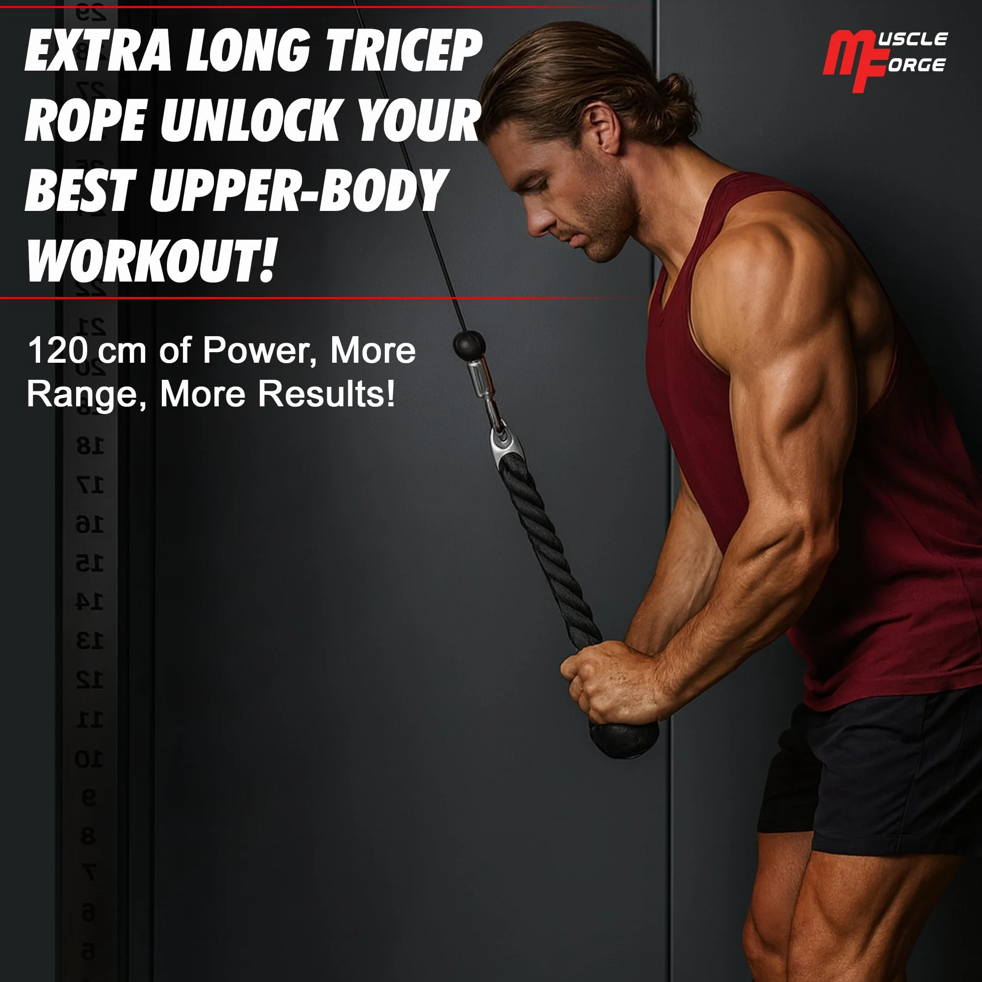 Lina do wyciągu atlasu, Uchwyt Sznur na triceps 120 cm długa