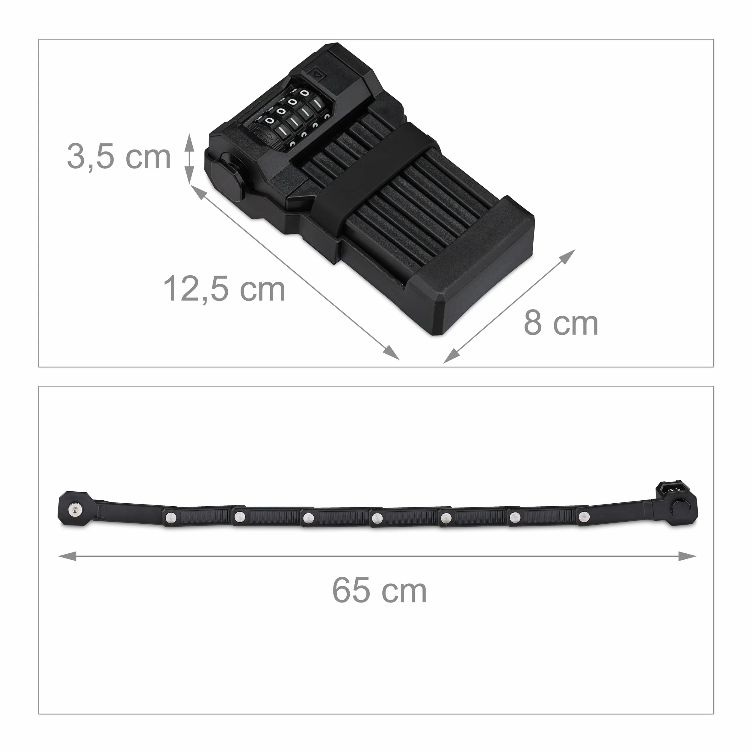 Relaxdays Składane zapięcie rowerowe 65 cm ogniwowe do rowerów elektrycznych MTB czarne