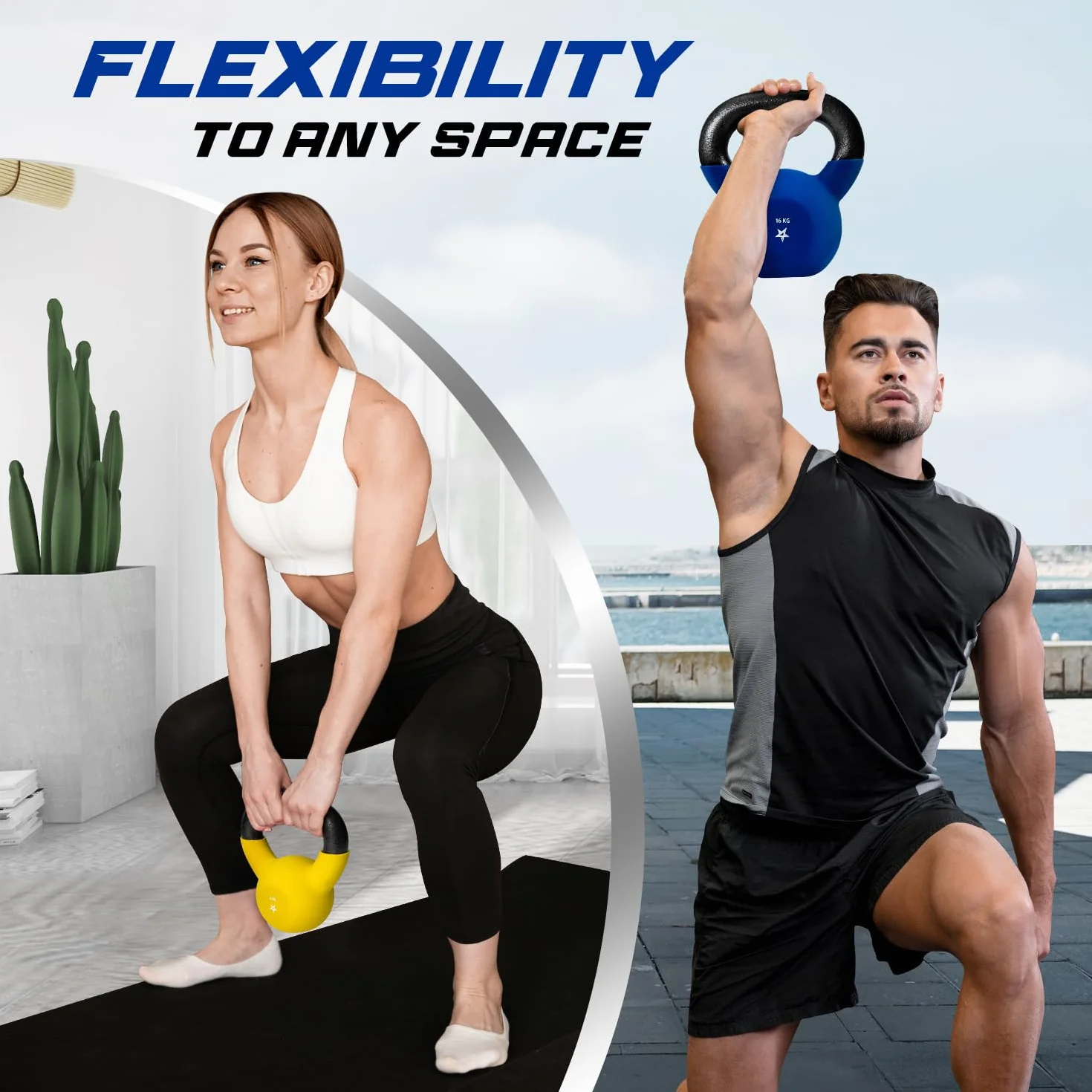 Yes4All Kettlebell lite żeliwo 16 kg, powlekane neoprenem, ciemnoniebieskie do treningu siłowego
