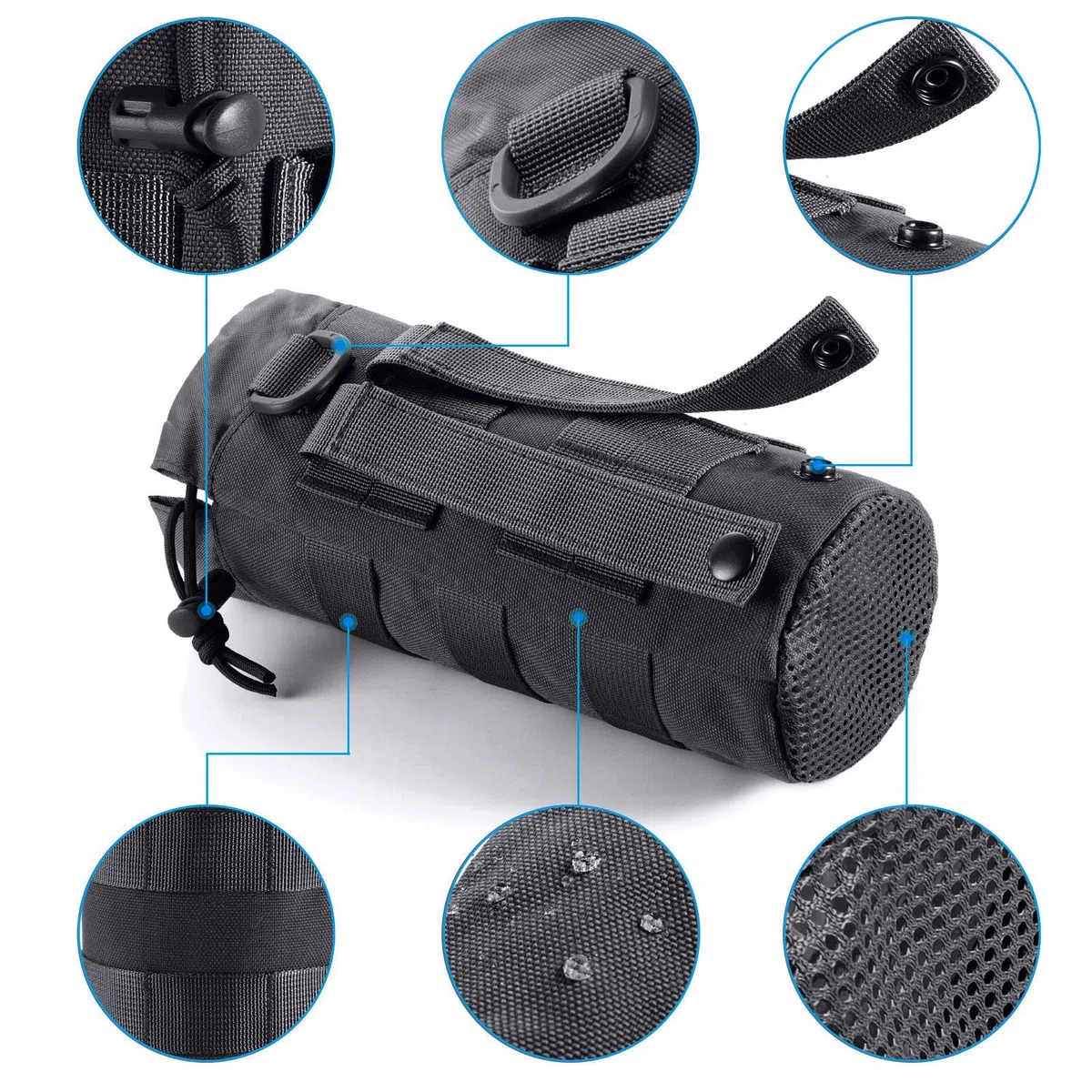 Molle System uchwyt na butelki, taktyczny, nylonowy uchwyt na napoje ze ściągaczem, składany uchwyt na butelki z siateczki, na podróż, wędkowanie, polowanie, wędrówki, aktywności na świeżym