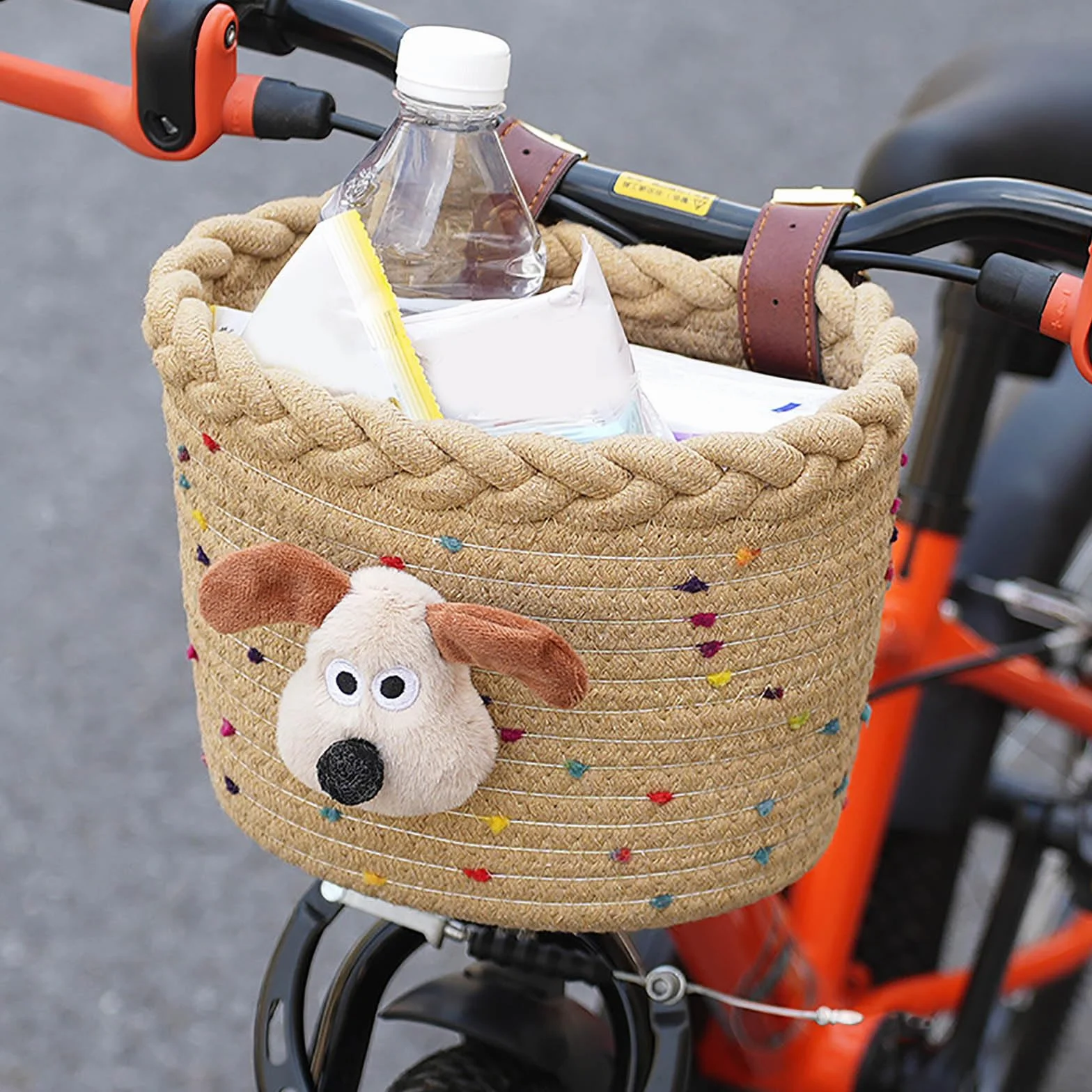 Koszyk rowerowy, przedni, z liny bawełnianej, kosz na kierownicę przednią, torba na kierownicę, mała, zdejmowana, do różnych rodzajów rowerów dziecięcych
