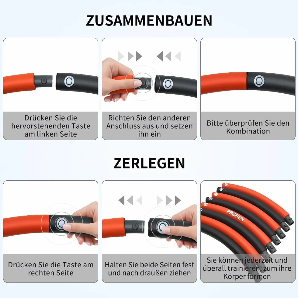 PROIRON Hula Hoop Weighted Ćwiczenia Hula Hoop dla dorosłych Dzieci Początkujący Wyściełane pianką 1,2 kg / 1,8 kg 73-98 cm Szeroki Sport Odpinany Hula Hoop