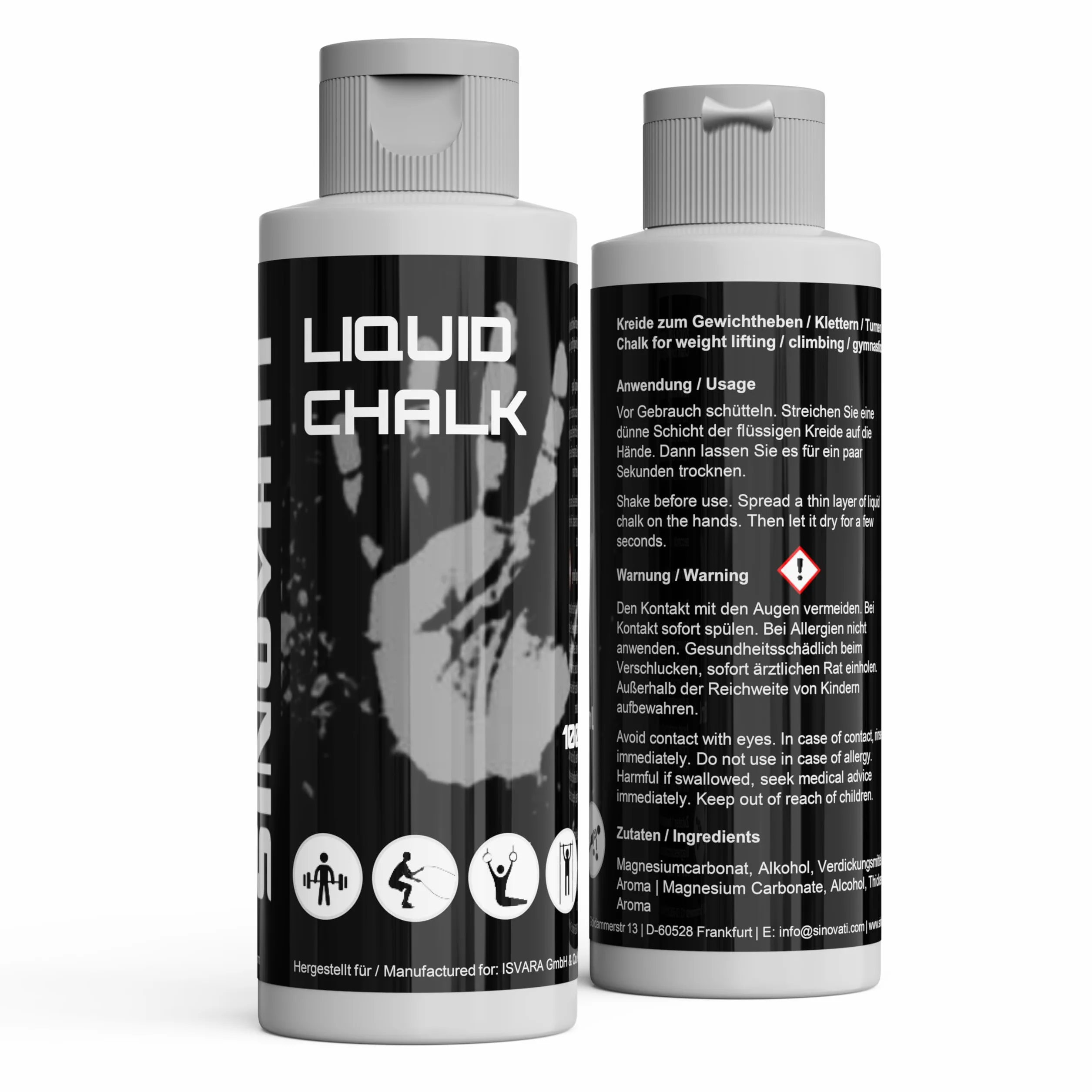 SINOVATI Liquid Chalk Gym płynna kreda sportowa | nadaje się jako gładzik kredowy, magnez, gimnastyka magnezowa, gimnastyka na biegunach, alternatywa dla bloków kredowych, szybkoschnąca i długo