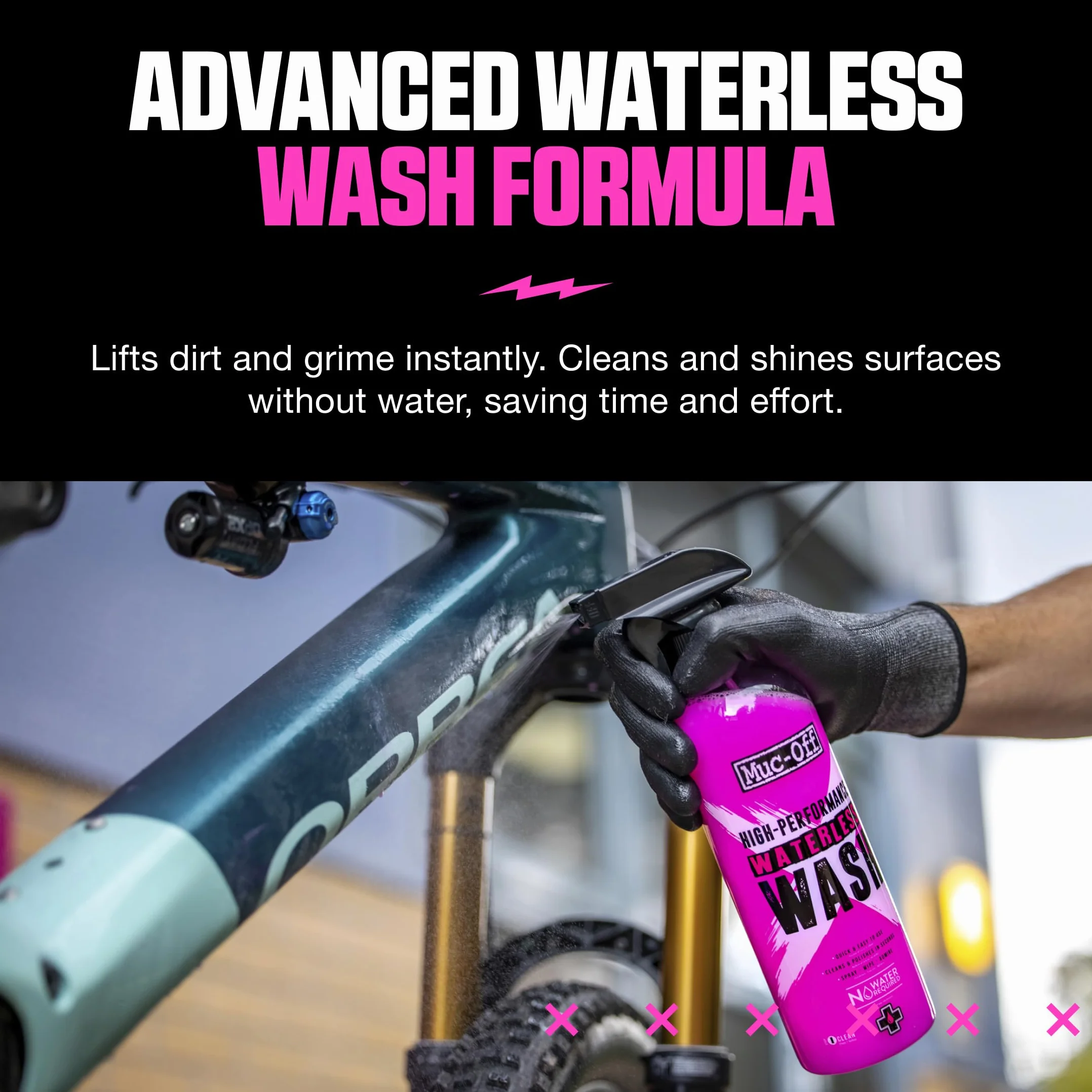 Muc-Off Waterless Wash, 750ml – Spray do Roweru do Mycia i Odtłuszczania bez Spłukiwania – Dwufunkcyjny Polerujący Płyn do Mycia Roweru i Motocykla