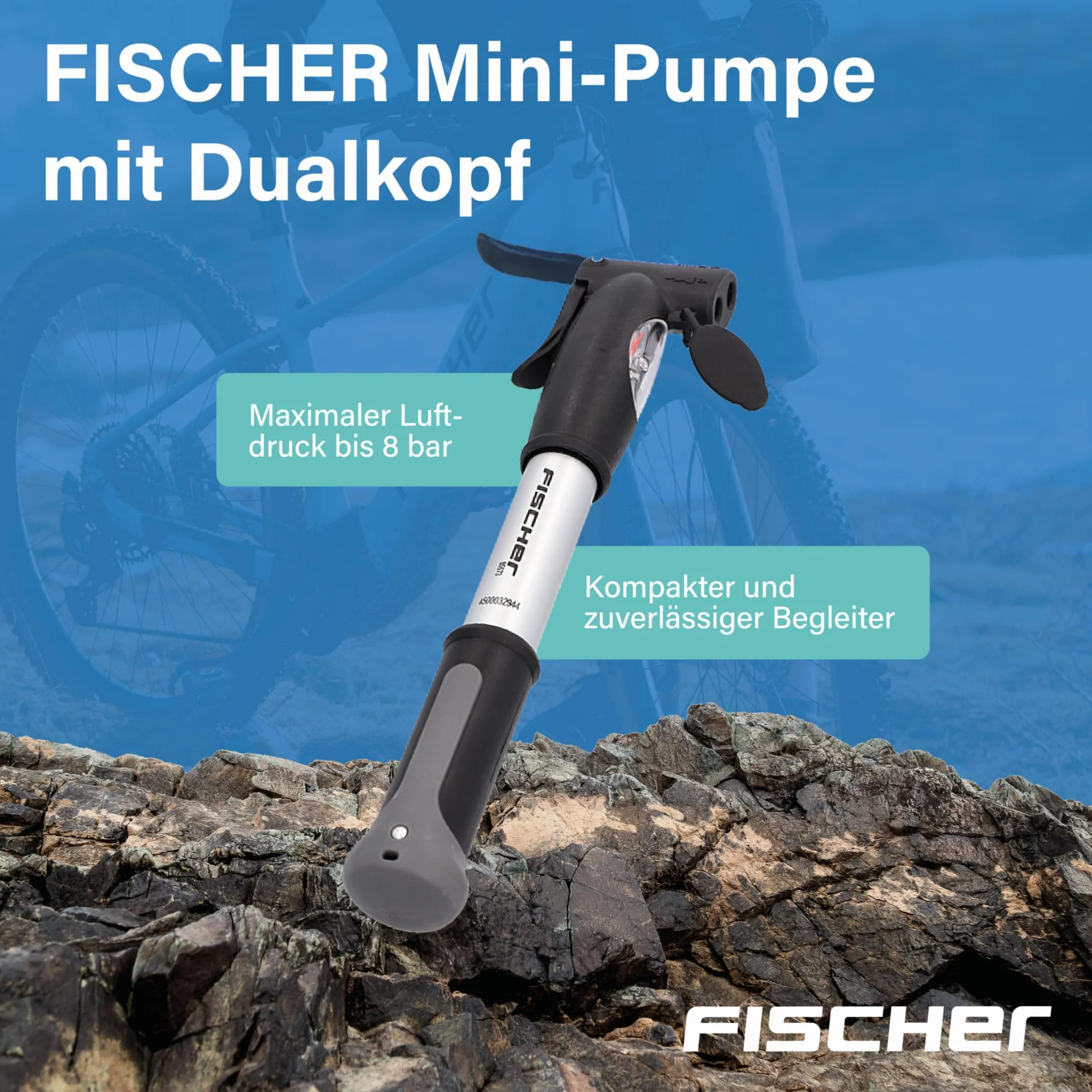 Fischer 85573 Pompka Rowerowa, Czarny/Srebrny, 28,9 x 7,9 x 3,2 cm