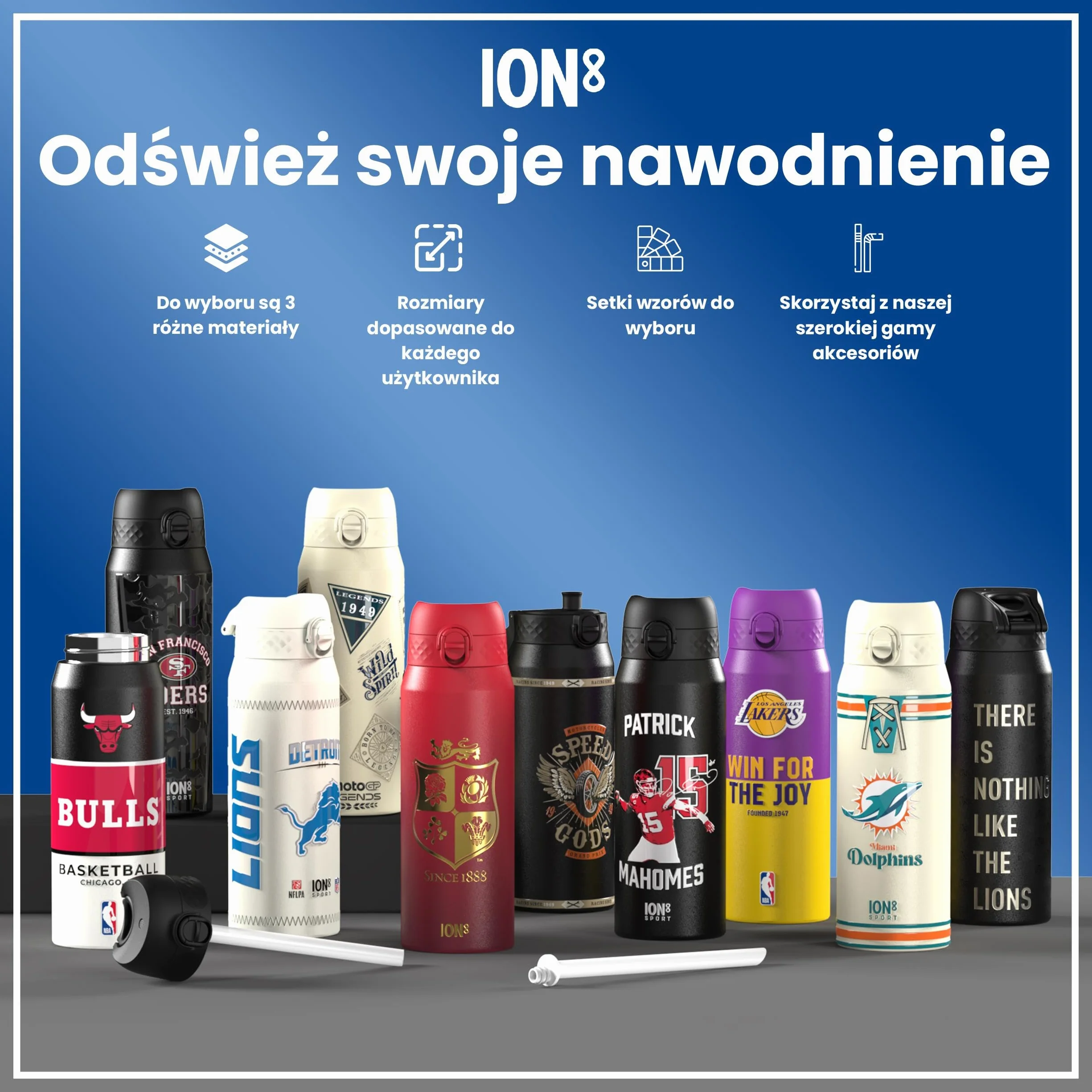 NBA Wiele Zespołów Butelka na Wodę, 500 ml/18 oz, Szczelna, Łatwe Otwieranie, Bezpieczny Zamek, Można Myć w Zmywarce, Bez BPA, Higieniczne Pokrycie, Uchwyt do Przenoszenia, Łatwa Czyszczenie