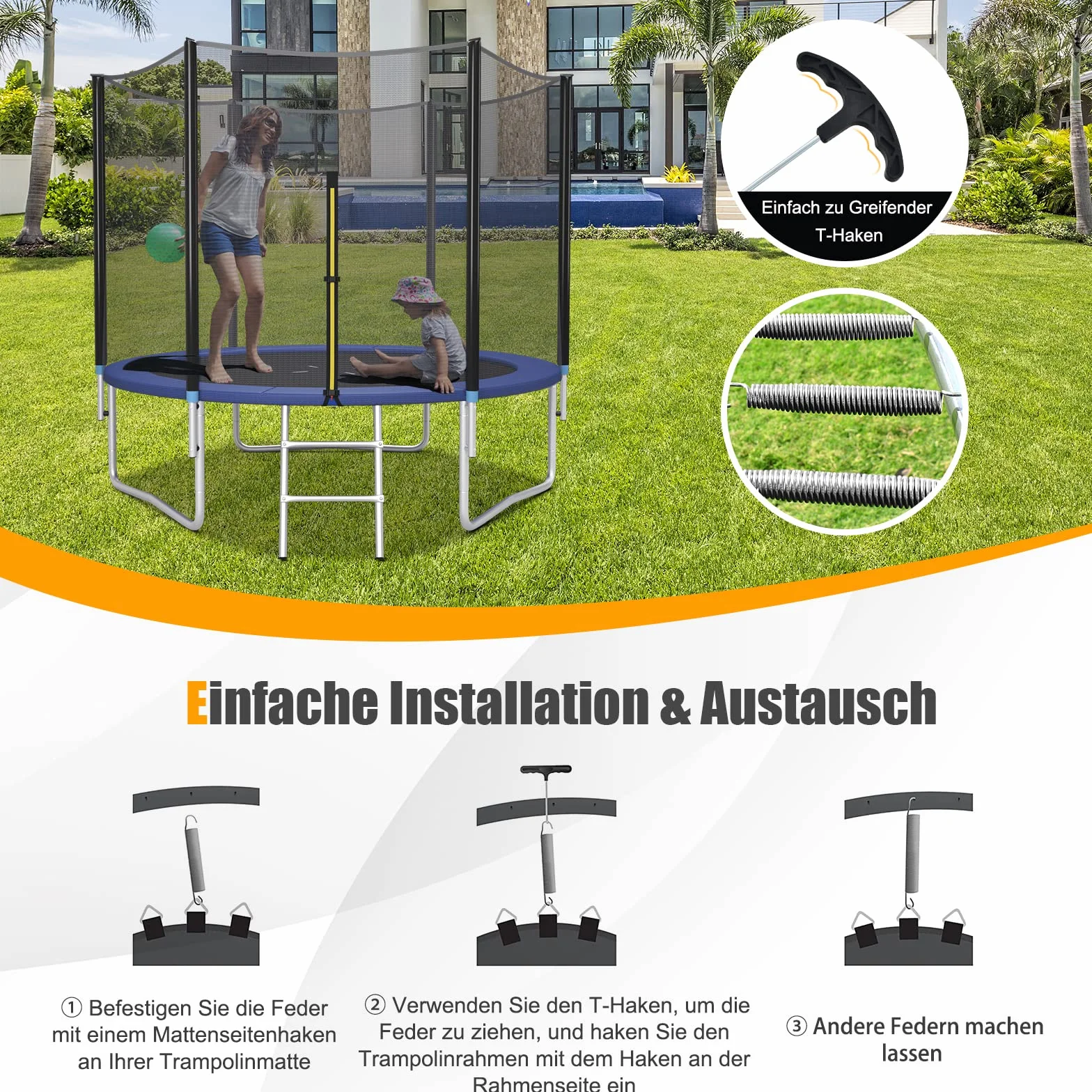COSTWAY 20 sztuk sprężyn zapasowych do trampoliny 140 mm/180 mm, sprężyna do trampoliny z ocynkowanej stali, do trampoliny φ244 cm 305 cm 366 cm 427 cm 457 cm 487 cm