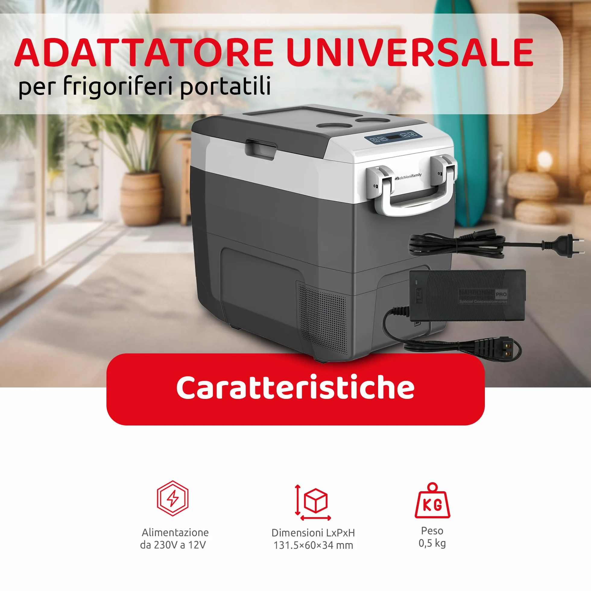Melchioni Family | Uniwersalny adapter 230 V do 12 V do przenośnych lodówek