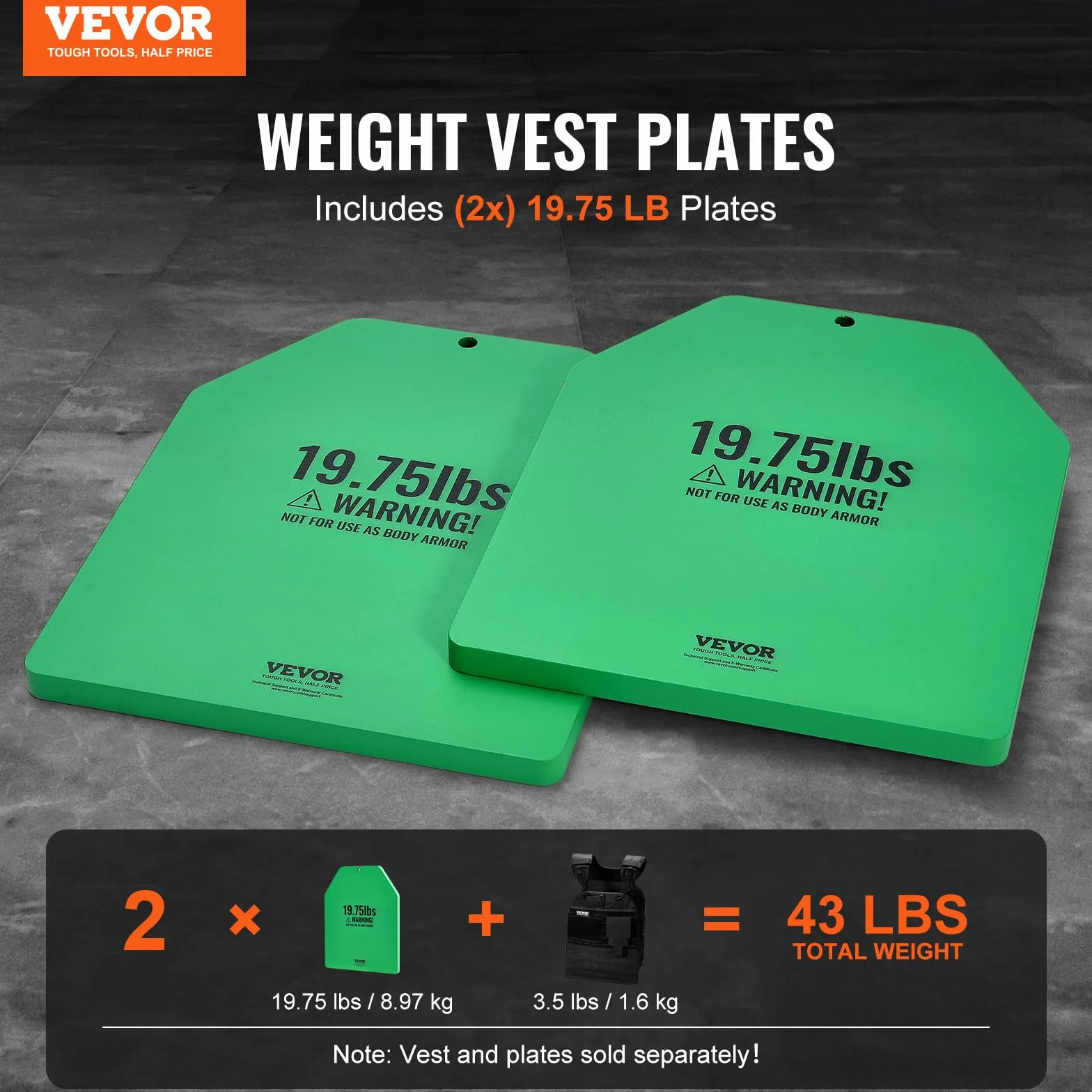 VEVOR Zavorrowane płyty kamizelkowe, pary 8,95 kg, wysokiej jakości stalowe płyty z ostrymi krawędziami, ergonomiczny krój w kształcie WOD, dodatkowa waga dla zaawansowanych kamizelek, do treningu