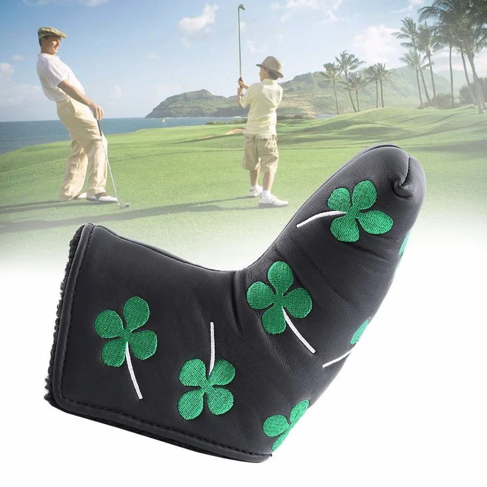 Nikou Putter Cover skórzany magnetyczny putter nakrycie głowy cztery liście golfa pokrowiec do aktywności w golfa (czarny)
