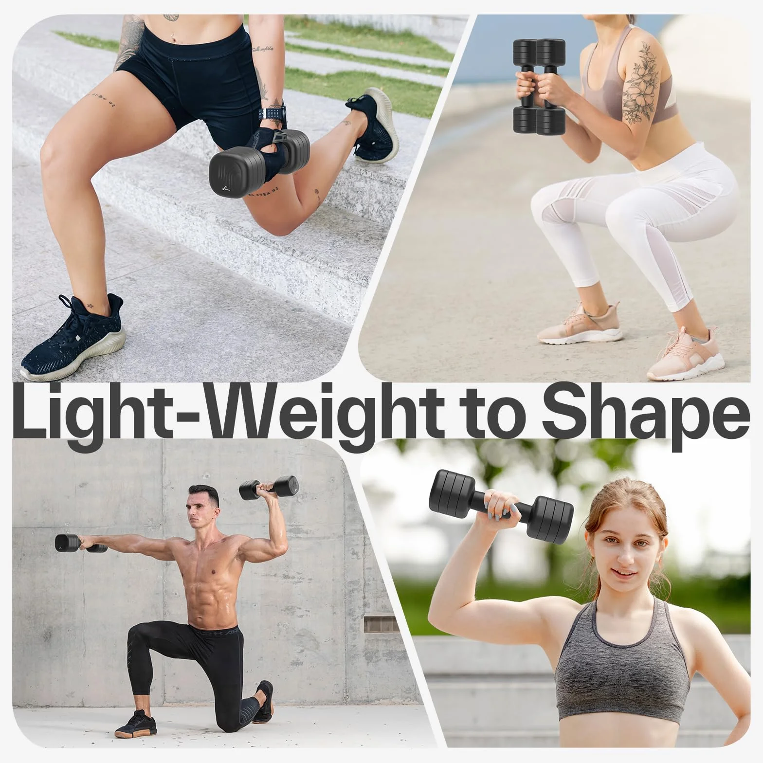 Sportneer Regulowane hantle dla kobiet – krótkie hantle zestaw 2 sztuk (po 1 – 2,5 kg) z antypoślizgowym uchwytem z tworzywa TPU, regulowany zestaw hantli 4 w 1 do sprzętu fitness do domu, na siłownię