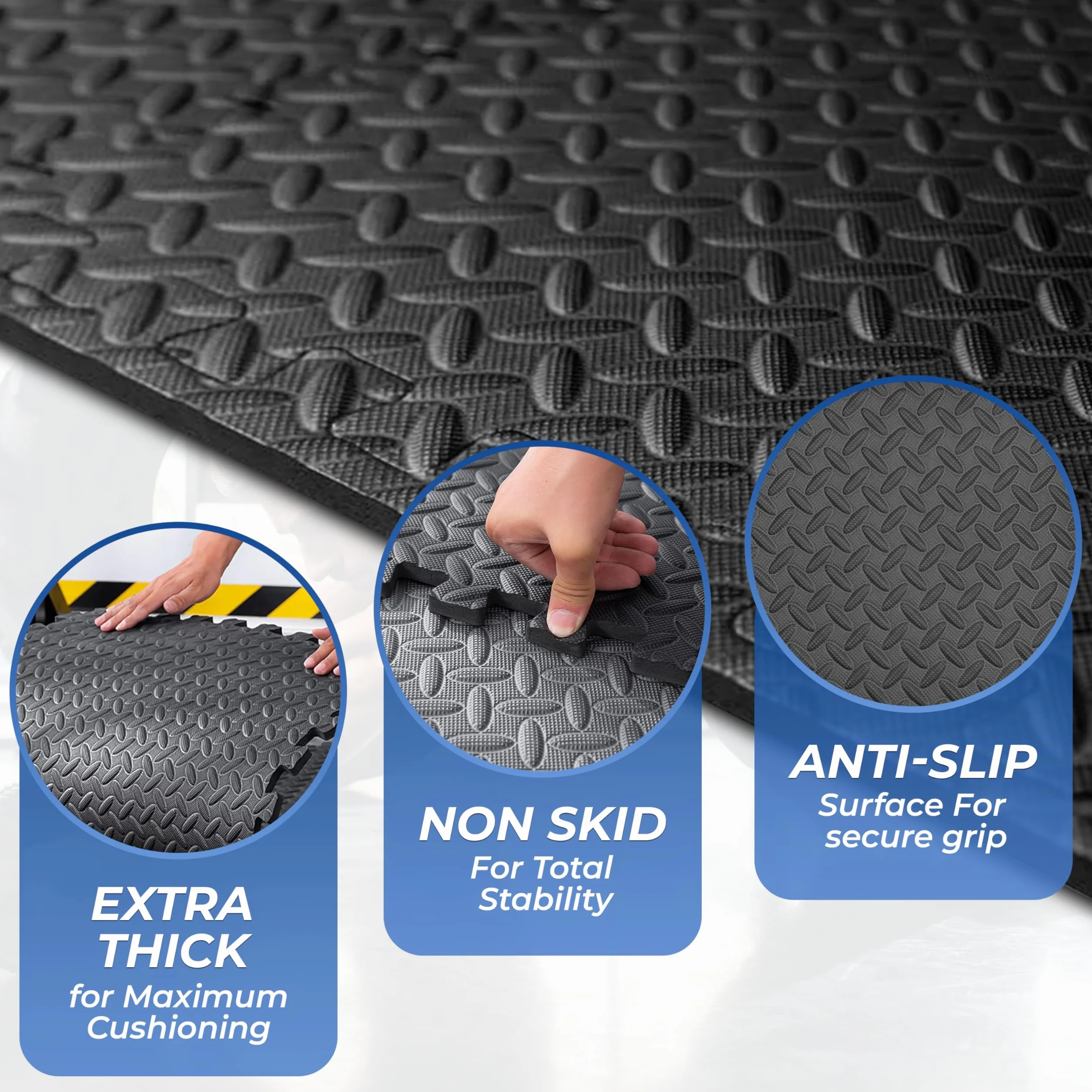 TechFit Mata gimnastyczna z pianki EVA, zestaw 12 sztuk 31,5 x 31,5 x 1 cm, zawiera 18 krawędzi, antypoślizgowa gumowa podłoga do siłowni i fitnessu