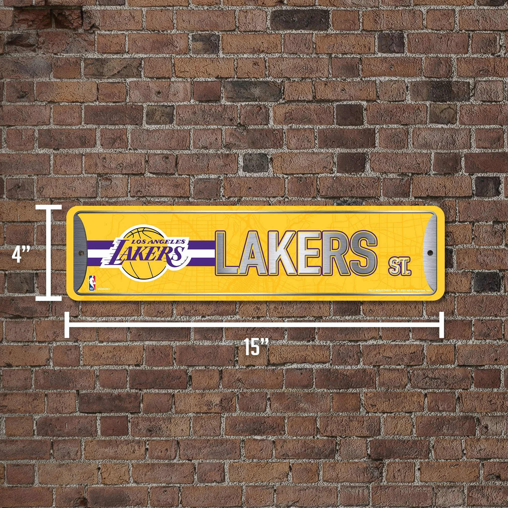 Rico Industries NBA Los Angeles Lakers dekoracja domu metalowy znak uliczny (10 cm x 38 cm) - idealny do domu, biura, sypialni i męskiej jaskini - wykonany