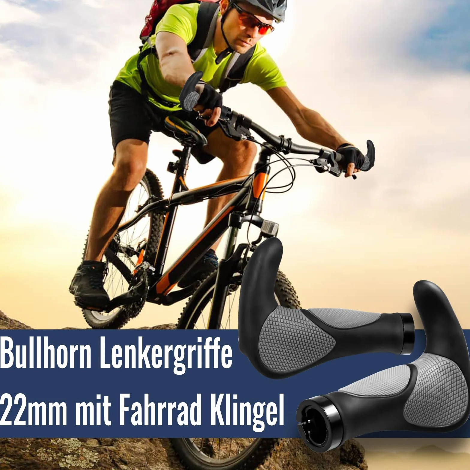 rietegio Uchwyty na kierownicę i dzwonek rowerowy, dwie strony Lock-On Design Ergonomiczna antypoślizgowa kierownica do rowerów górskich 22 mm rowerów górskich, e-skuterów, rowerów wyścigowych i