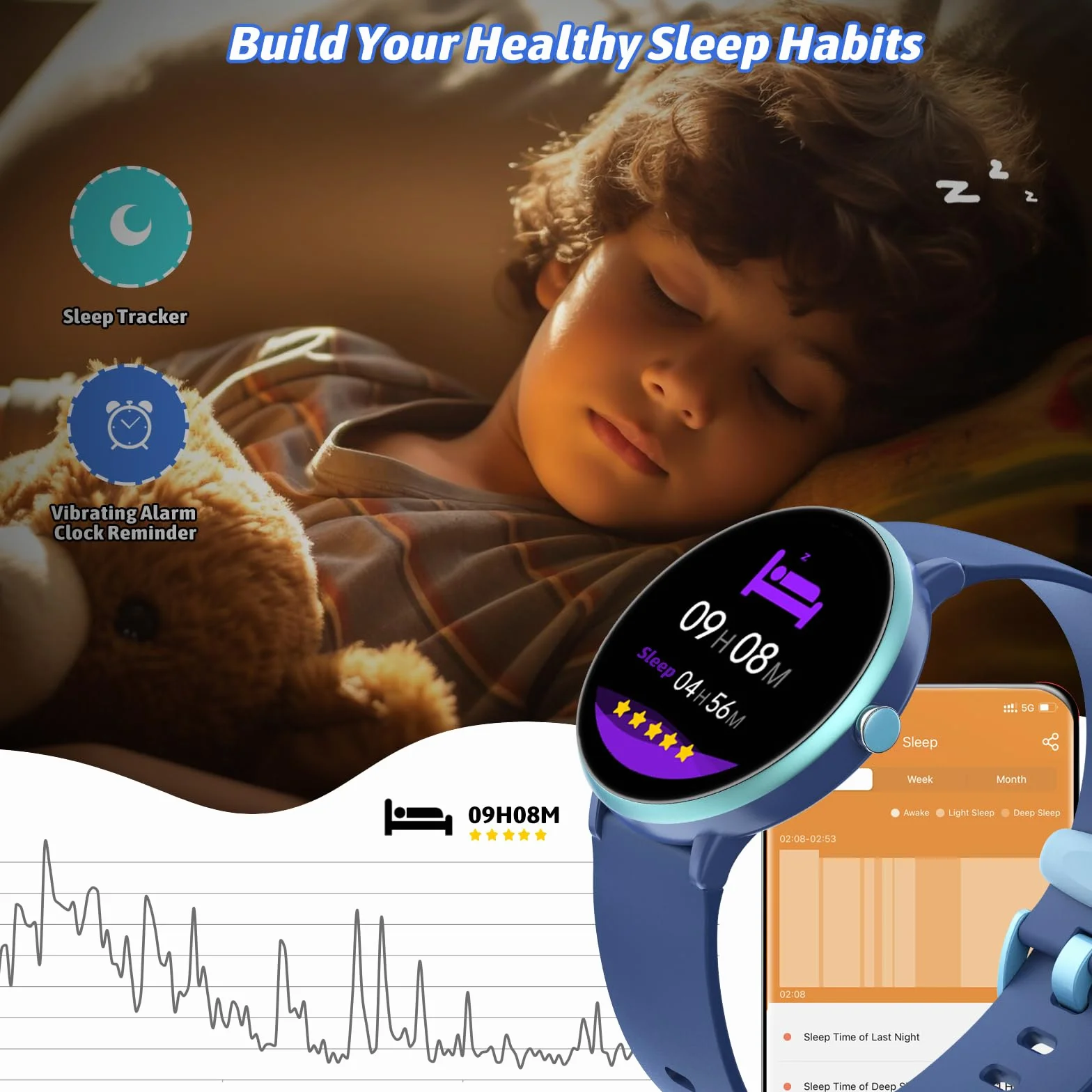 Smartwatch dla dzieci chłopców i dziewczynek, zegarek z trackerem aktywności, wodoszczelność IP68, 19 trybów sportowych, monitorowanie tętna, monitor snu, krokomierz, prezent dla dzieci od 5 lat