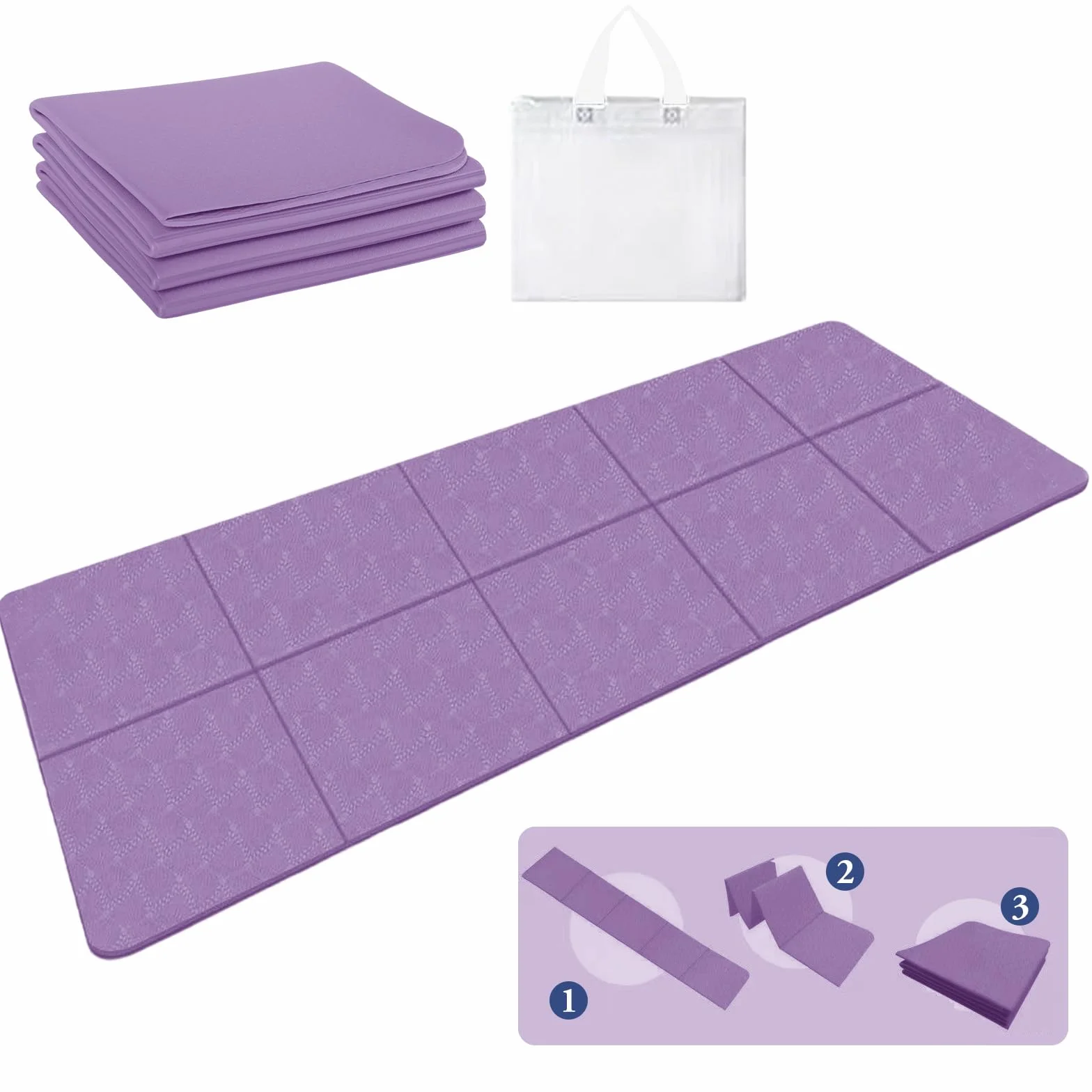 Mata do jogi, składana mata do jogi, 183 x 61 x 0,4 cm, mata podróżna antypoślizgowa, przenośna mata fitness z pokrowcem do podróży i sportu