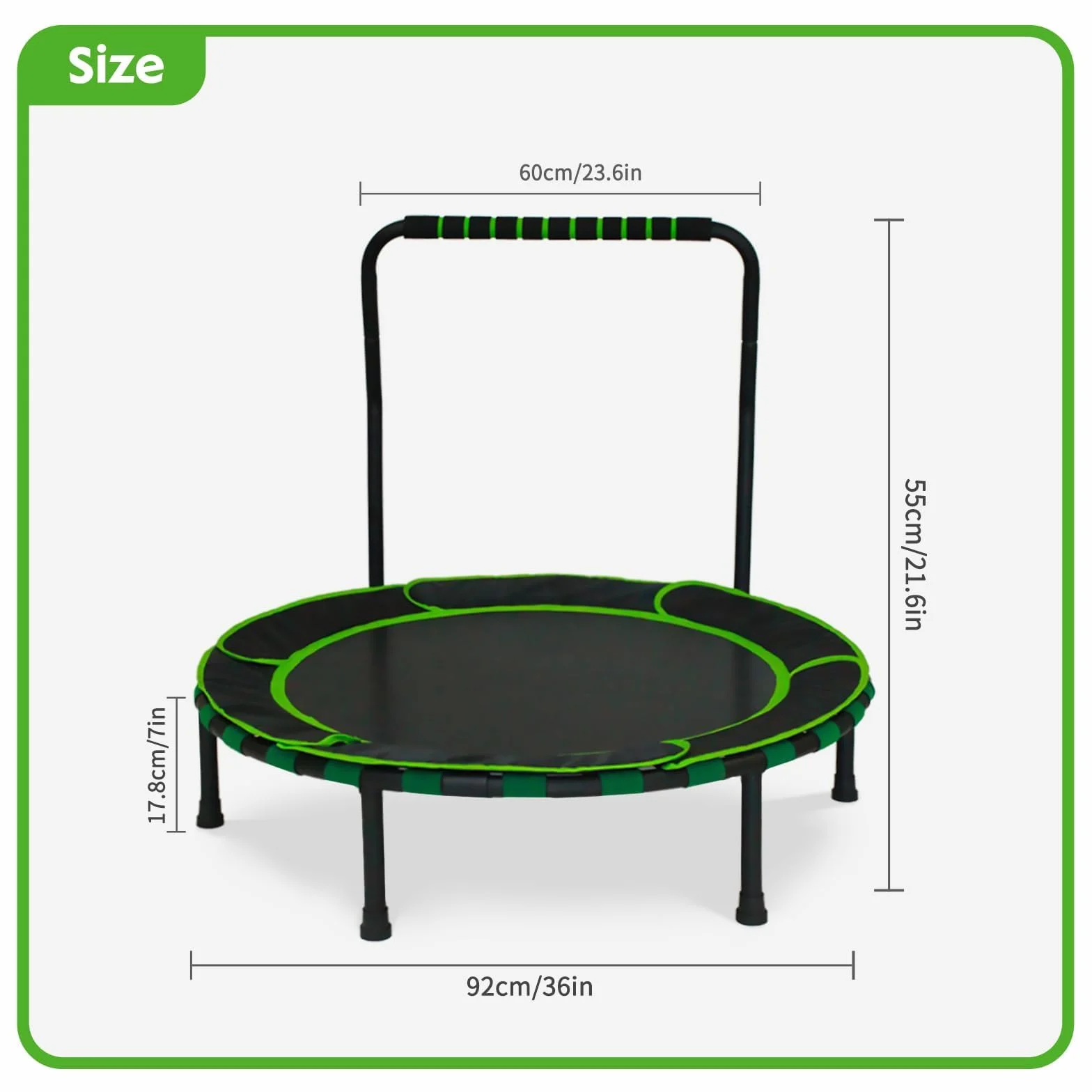 Mini trampolina o średnicy 91 cm, ze składanym uchwytem i wyściełaną osłoną, składana trampolina dla dzieci powyżej 3 lat, do użytku wewnątrz i na zewnątrz, prezent