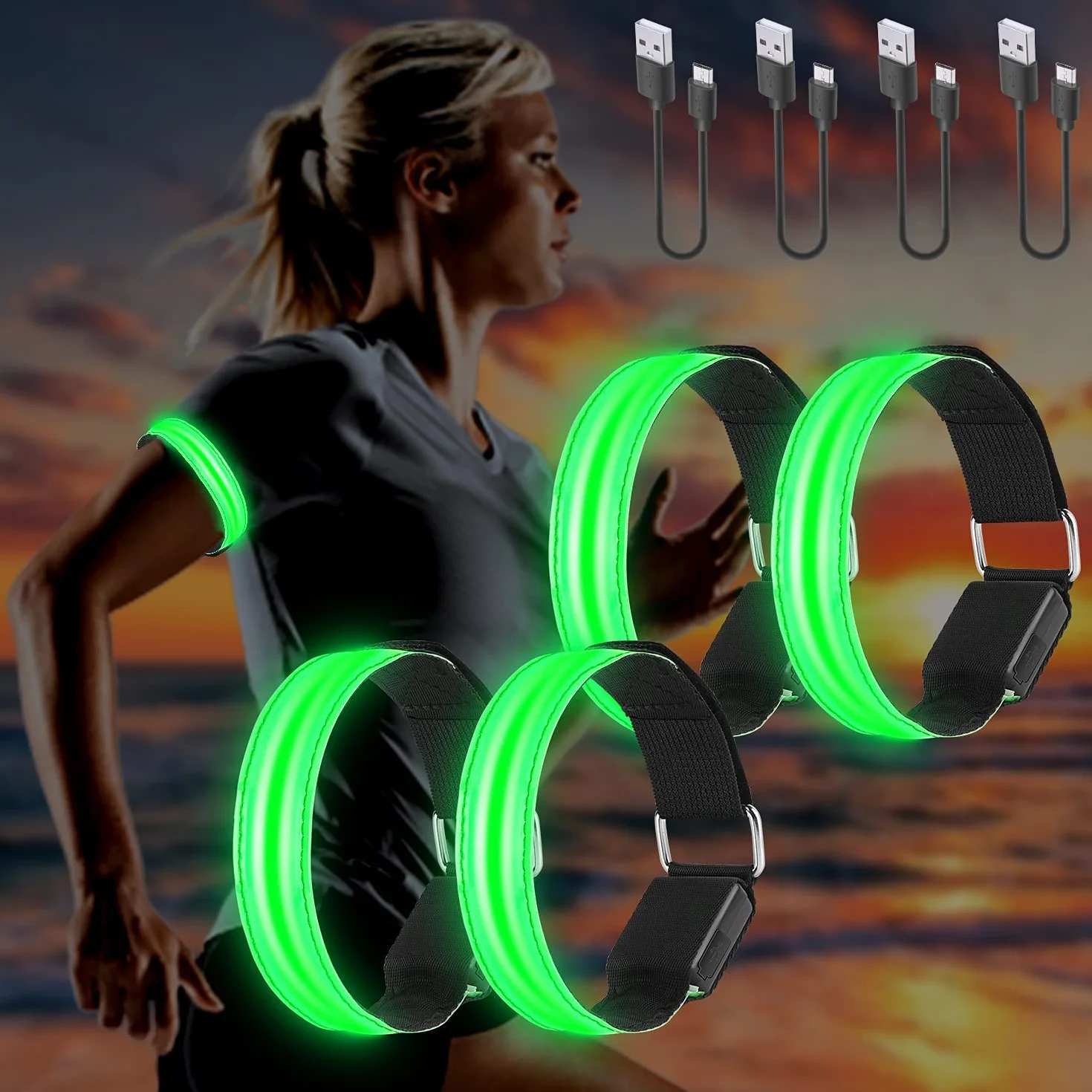 Bransoletka LED USB odblaskowa 4 sztuki do biegania dla dzieci sport
