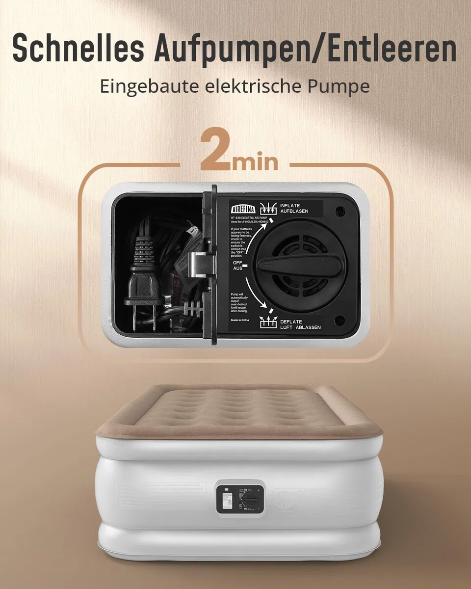 Airefina Łóżko dmuchane dla 1 osoby, samopompujący materac w 2,5 minut, przenośne do gości, kemping i domu – 190 x 99 x 40 cm