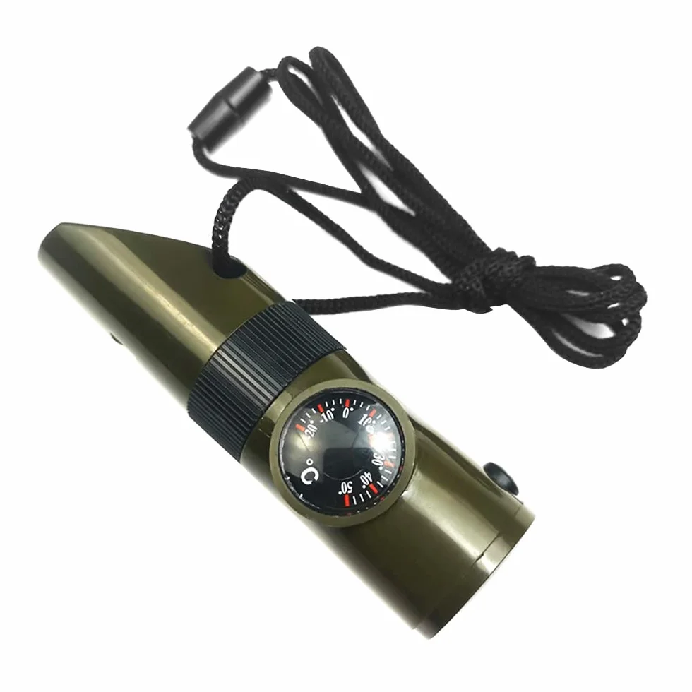Gwizdek survivalowy 7 w 1 zestaw kempingowy wielofunkcyjny z kompasem termometrem reflektorem