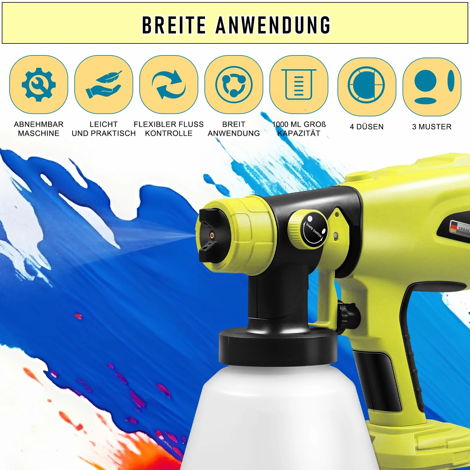 Ryobi 18 V Akumulatorowy Pistolet Natryskowy z 4 Dysze i 3 Wzory