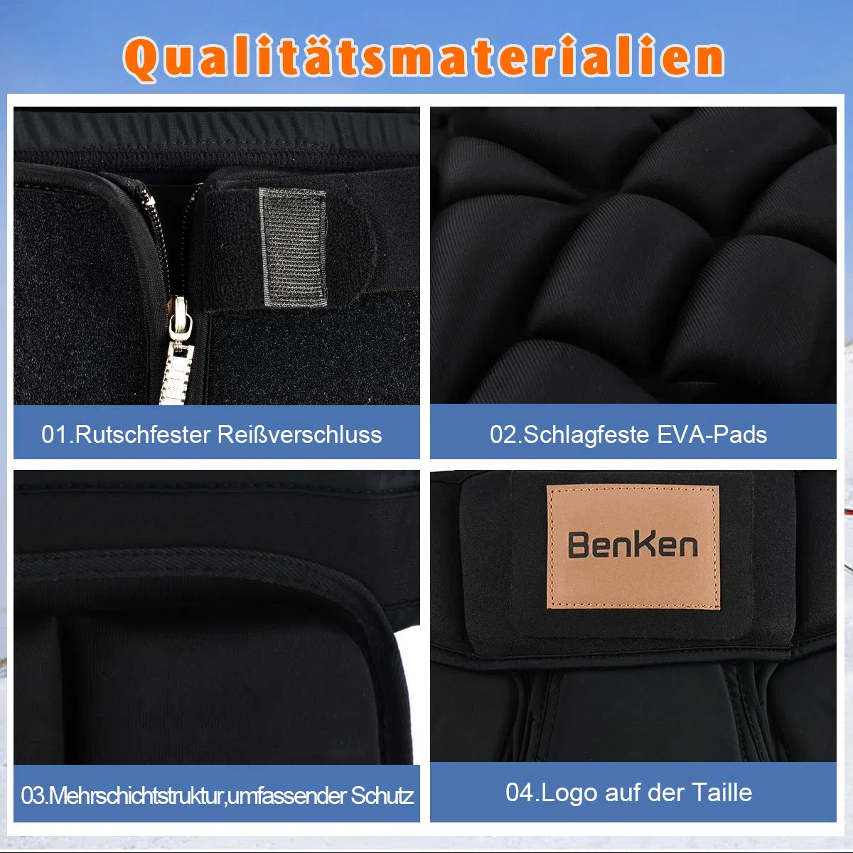 BENKEN Skiing Protective Padded Shorts spodnie kobiety mężczyźni ochrona 3D Hip Butt Guard Pad oddychający materiał odporny na uderzenia na snowboardzie (XL)