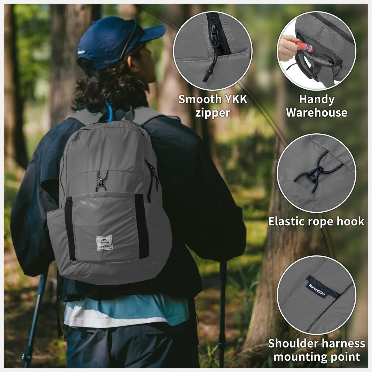 Naturehike Ultralekki Plecak Turystyczny Wodoodporny Plecak z Tkaniny Nylonowej 30D Turystyka 18L/22L/25L/30L Torba na Piesze Wędrówki, Kemping Lub do Zabrania w Podróż