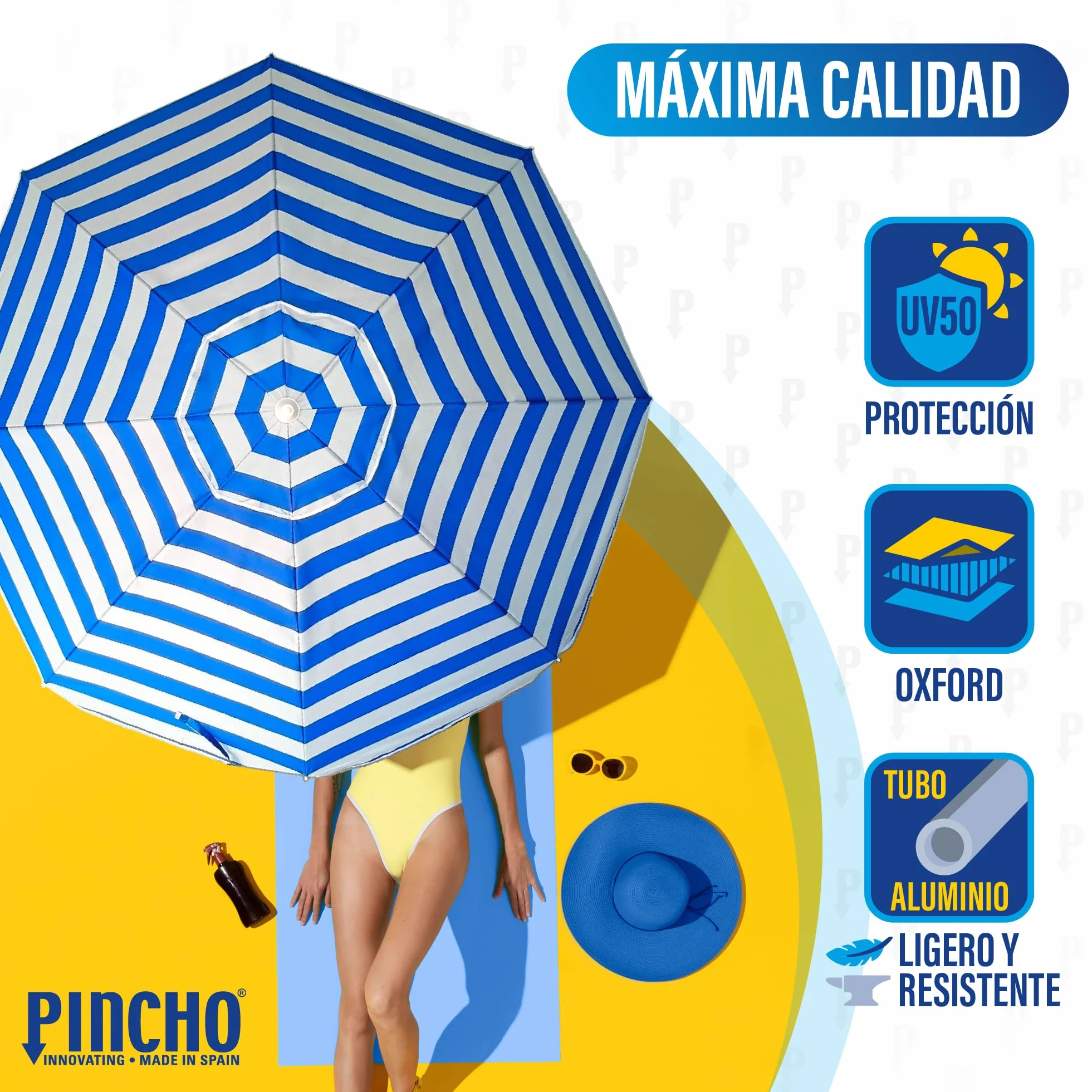 Szaszłyk Parasol Plaża 200 cm, Aluminium, UPF+50 blokuje 99% promieni UV, 8 prętów z włókna szklanego, bardzo lekki 1,5 kg, górne okno
