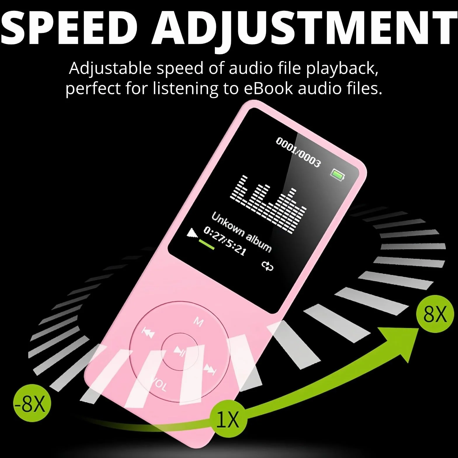 Odtwarzacz MP3 MP4 dla Dzieci 1,8 Cala Ekran HD Radio FM Słuchawki Przenośny Audio HiFi Dyktafon Różowy