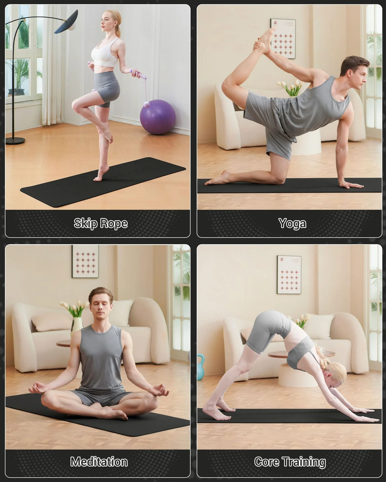 Good Nite Yoga-1 Mata Gimnastyczna, Czarny, 6 mm