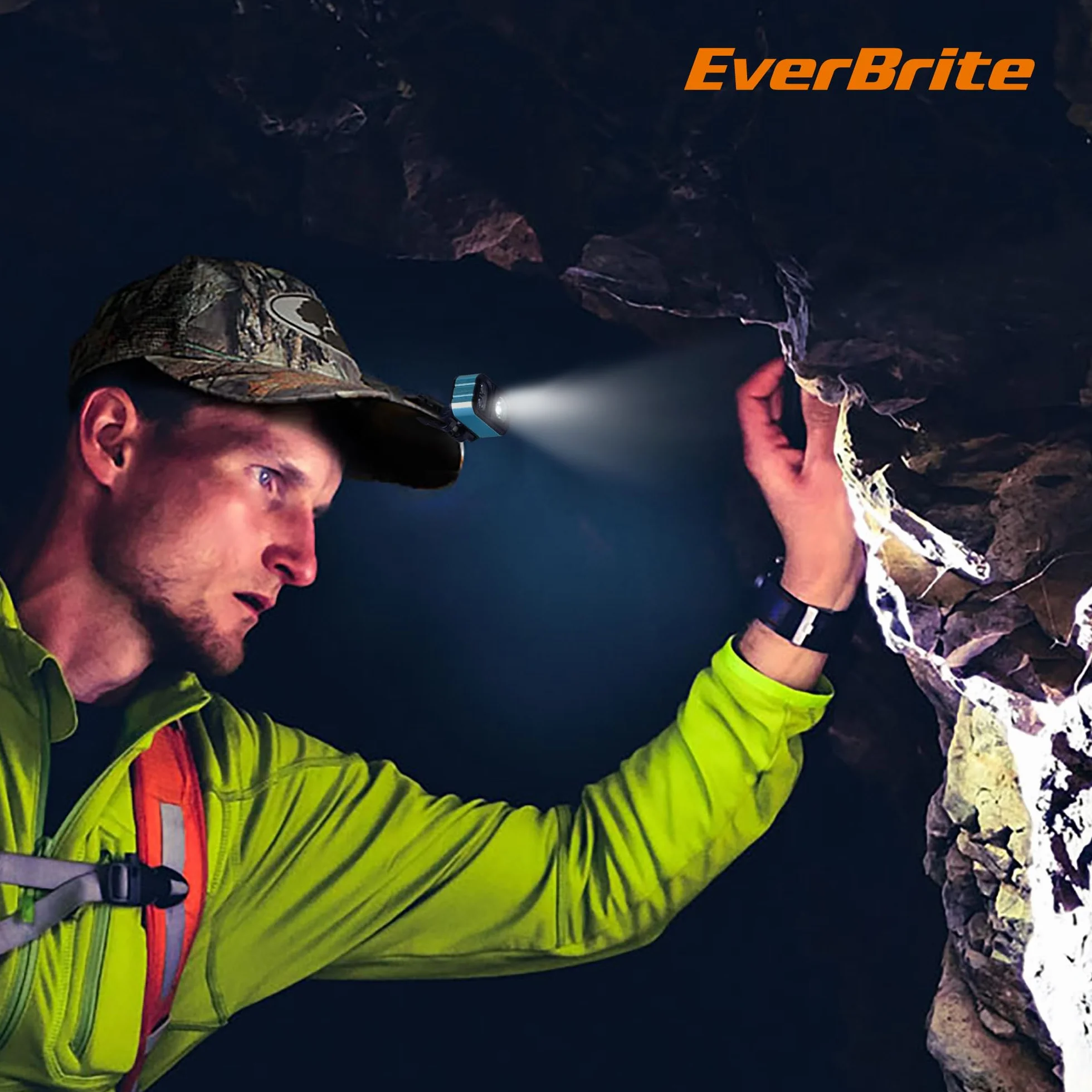 EverBrite latarka czołowa LED, ładowalna, 45g, ultra lekka, wodoszczelna (IP67), latarka na głowę z 7 trybami świecenia i klipsem, z czerwonym i zielonym światłem, mini latarka czołowa do ładowania