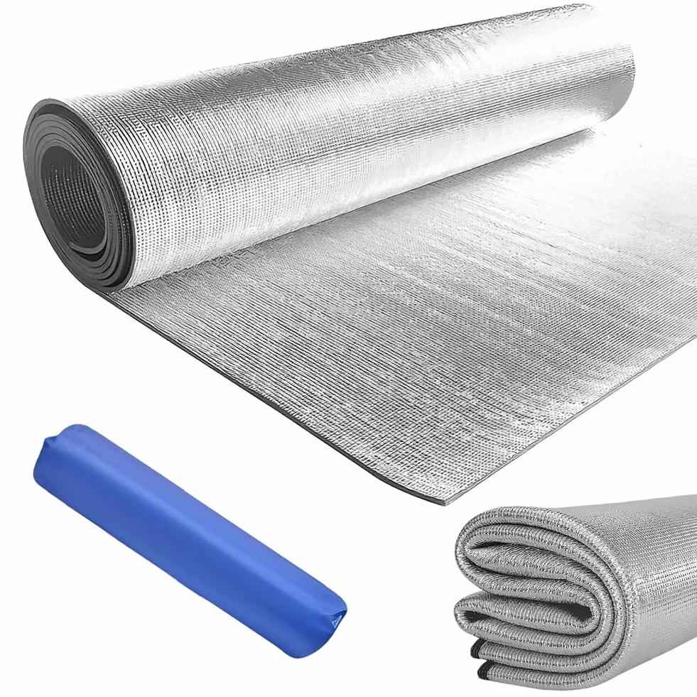 Aluminiowa karimata piankowa 200 x 200 cm, składana aluminiowa mata do spania, koc izolacyjny, mata namiotowa, mata podłogowa, mata termiczna, mata podłogowa z folii aluminiowej i EPE