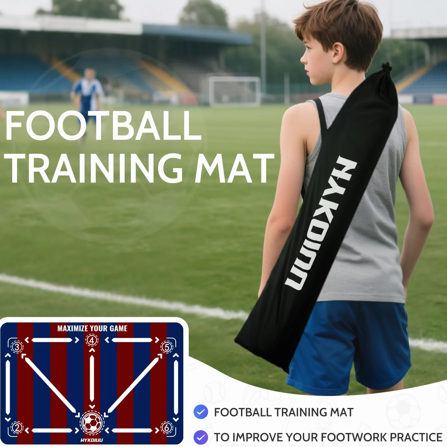 Football Training Mat With Kick Trainer 90 X 60 Cm Football Skills Mat Mastery Footstep Agility Pad To Boost Speed, Strength & Coordination Non-Slip Footbal Mastery For Kids Youth Gifts