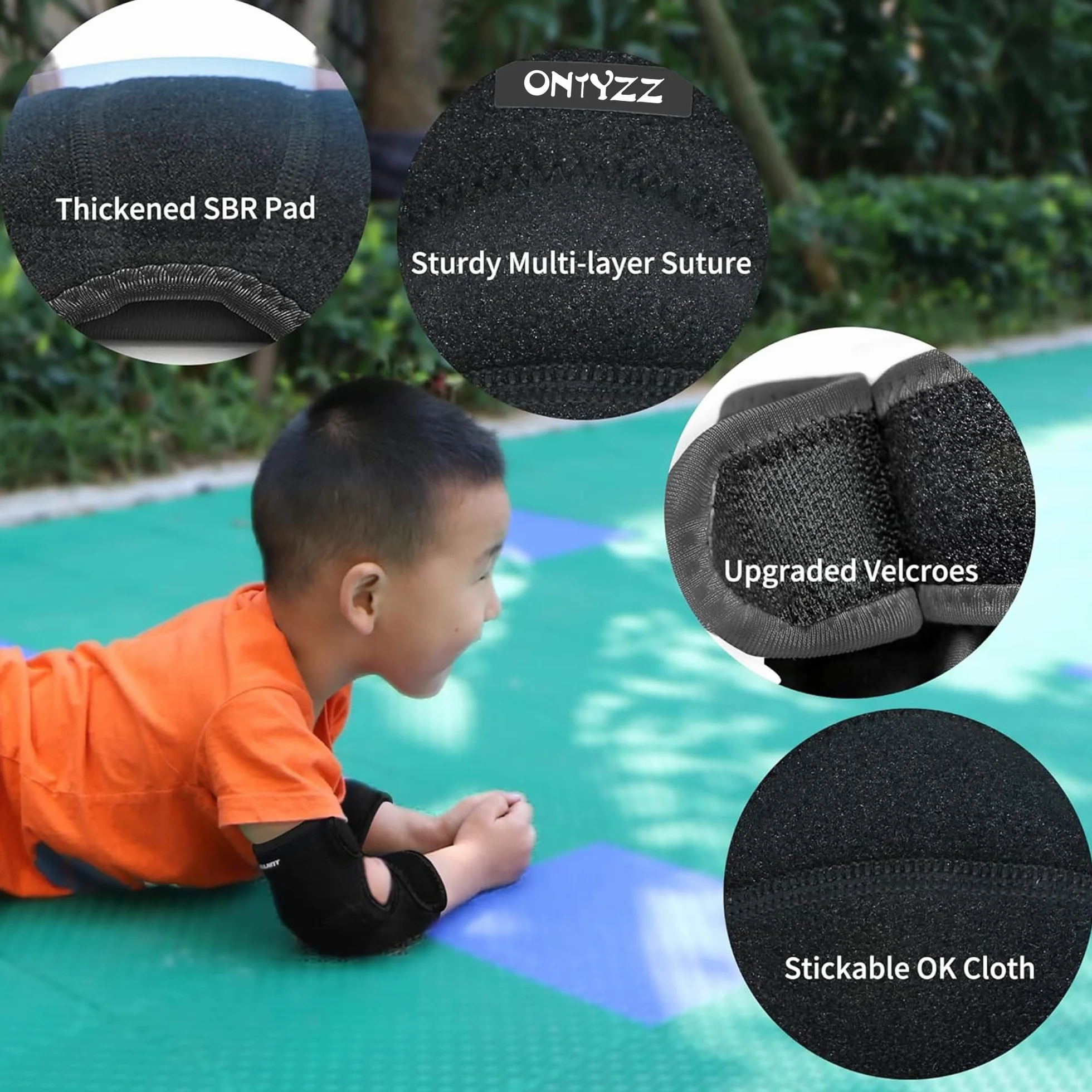 ONTYZZ Ochraniacze na łokcie dla dzieci, regulowany, miękki bandaż na łokcie dla dzieci z SBR Pad Guard Wraps do jazdy na rowerze, tańca, siatkówki, raczkowania, czarne/S