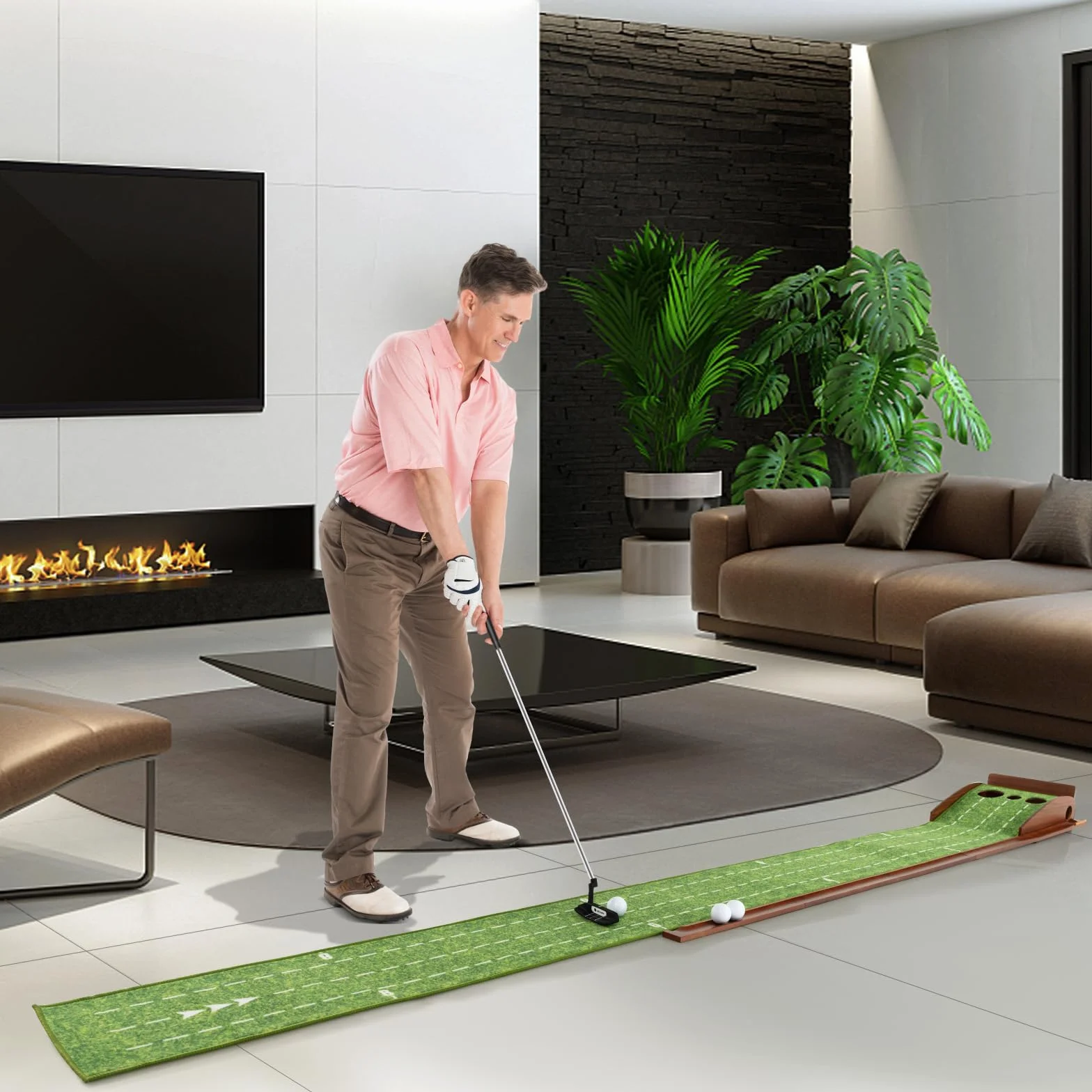 LIFEZEAL mata golfowa z 1/2/3 otworami i automatycznym powrotem, mata treningowa do golfa z deską, zwijana i przenośna, 3 balony golfowe, wewnątrz i na zewnątrz