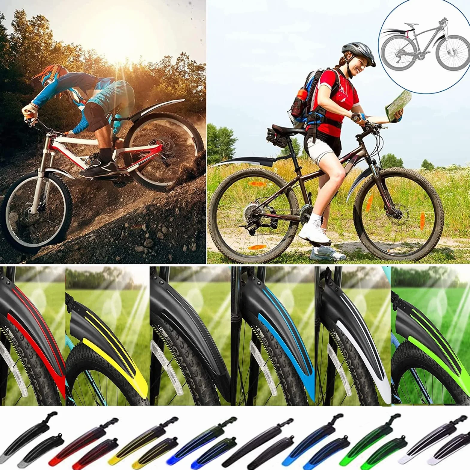 Zestaw błotników rowerowych 20-26 cali, regulowany zestaw zabezpieczający przed rozbryzgami wody przednich, tylnych, błotników MTB, Quick Release, do rowerów górskich, miejskich
