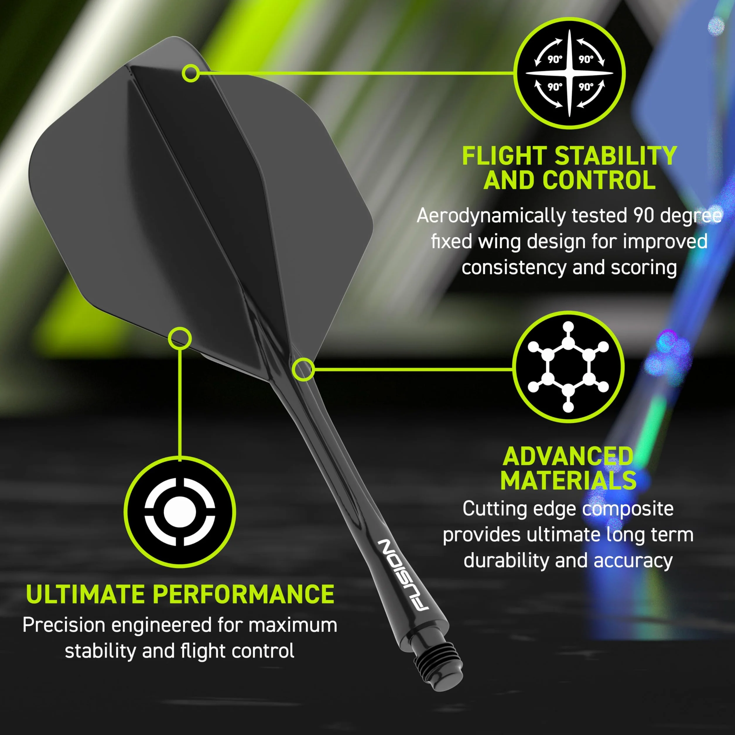 WINMAU Darts - Zintegrowany System Lotek i Trzonków Fusion - Kształt i Design Nr. 2 - Dostępny w Rozmiarach Krótkim, Średnim i Długim - Dostępne w różnych kolorach
