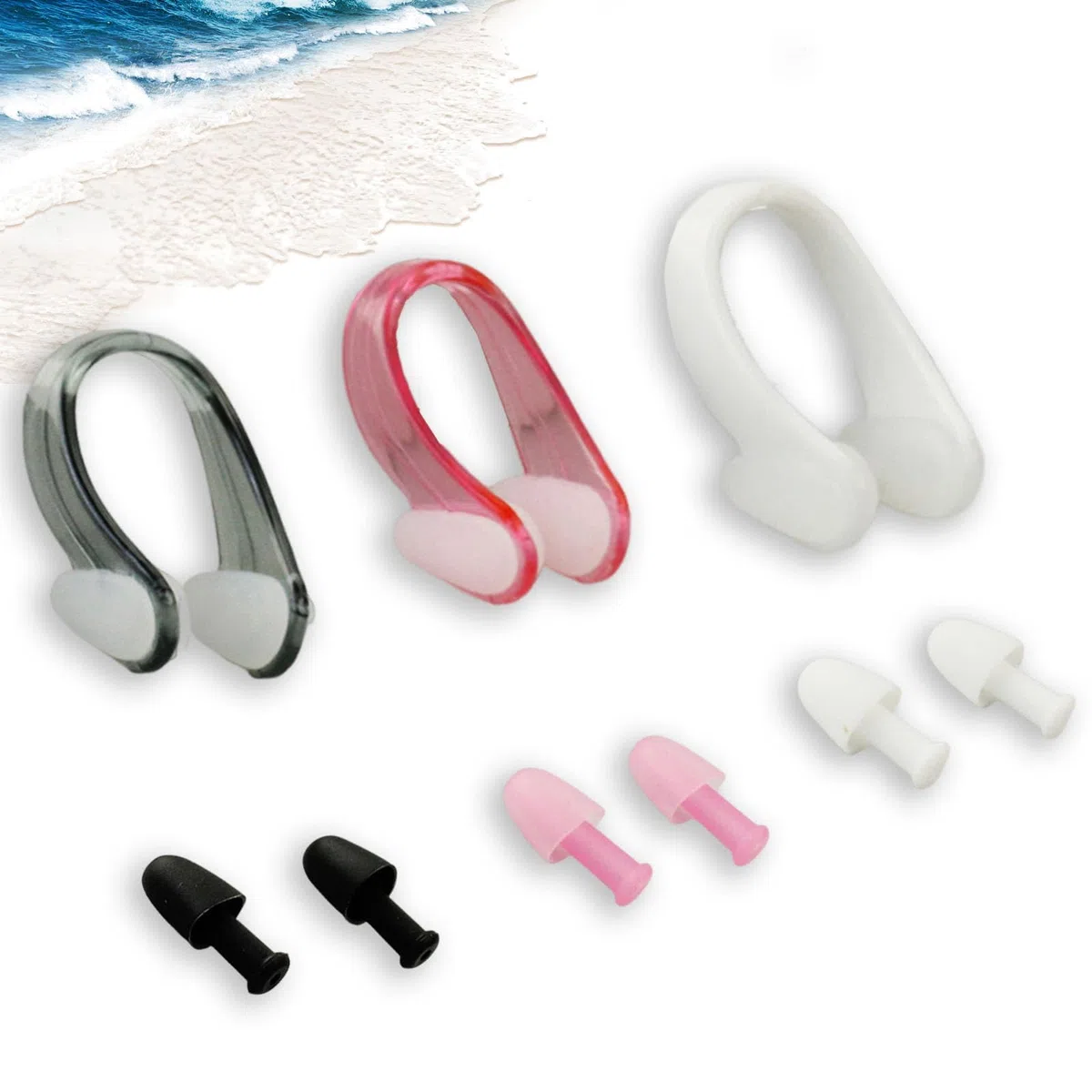 Klipsy do nosa do pływania, 6 zestawów antypoślizgowych klipsów do nosa z zatyczkami do uszu, klipsy do nosa, do pływania dla dorosłych i dzieci, do pływania, dla początkujących