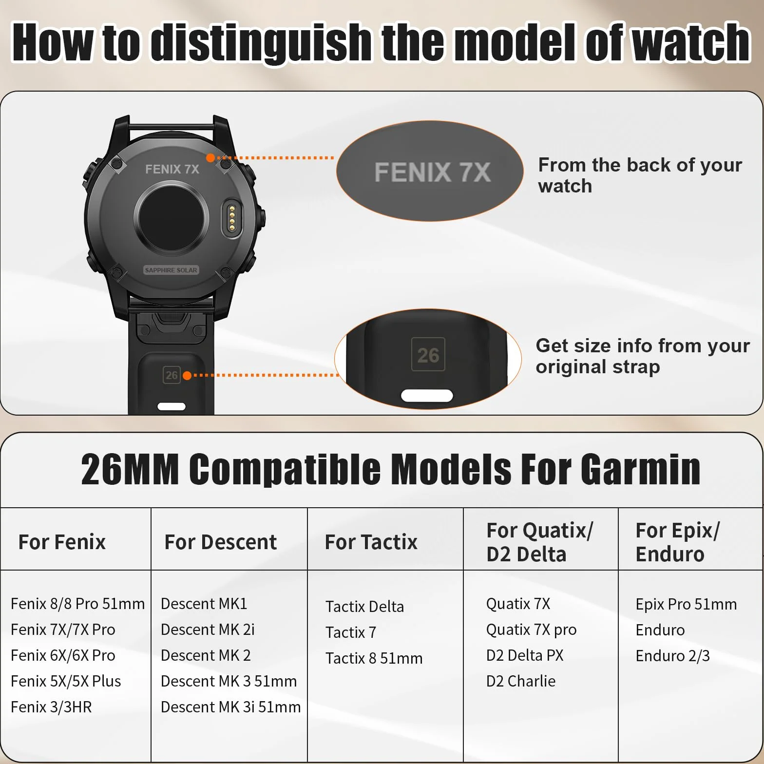 NotoCity Pasek do Garmin Fenix 6x Pro/7x, wymienny pasek 26 mm do Garmin Fenix 5x/6x/5x Plus/7x Pro/Fenix 3/HR, Descent MK1, Quatix 7X, Enduro/2, Epix Pro 51mm